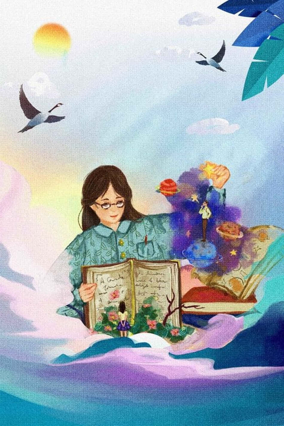 girl, glasses, book, HD Phone Wallpaper