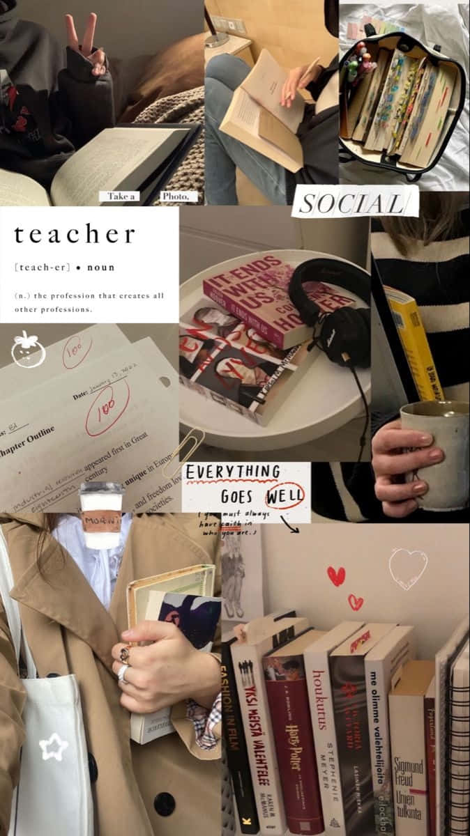 teacher aesthetic, cozy study, books, SD Phone Wallpaper