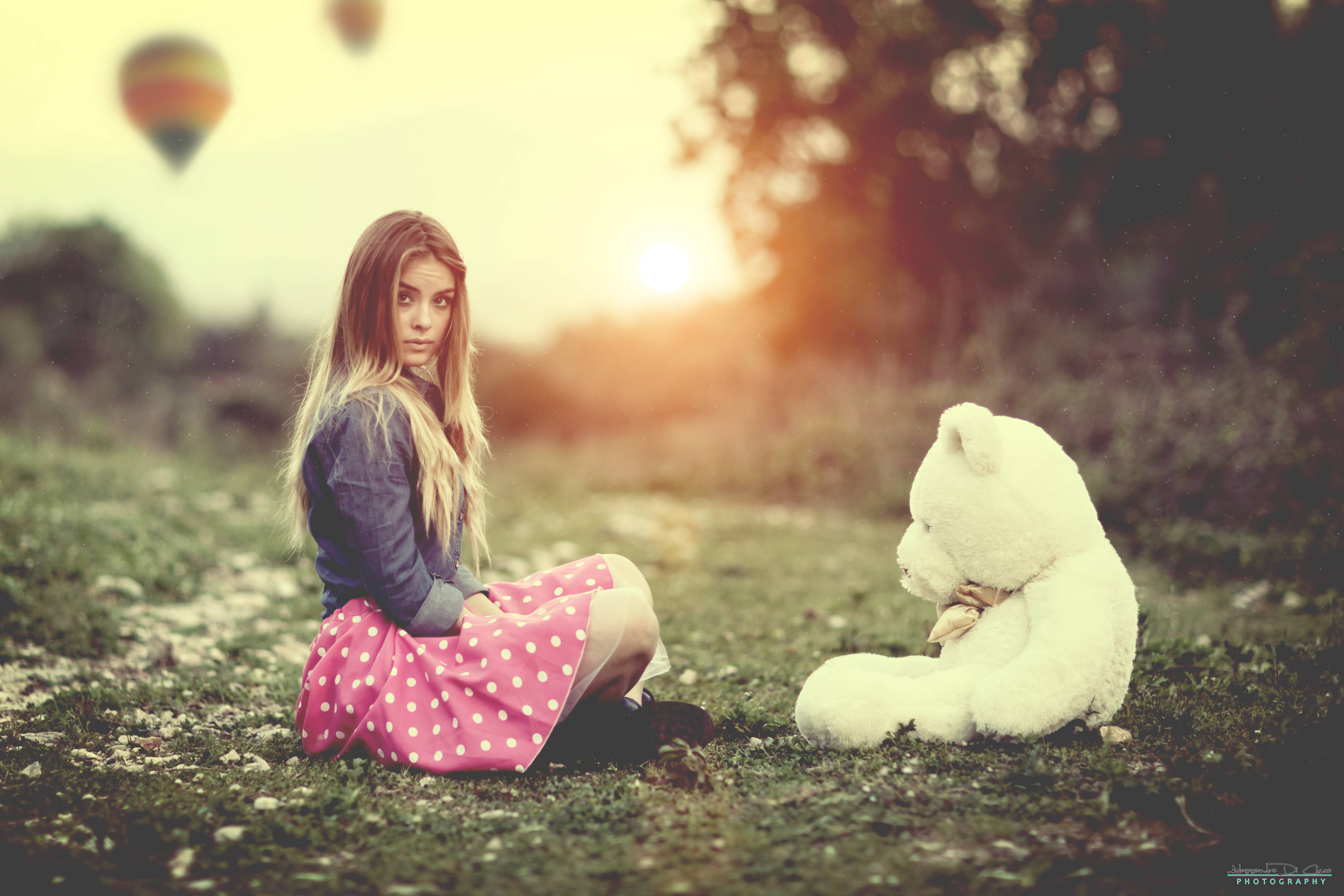 blond women, cute teddy bear, white teddy bear, 4K Desktop Wallpaper