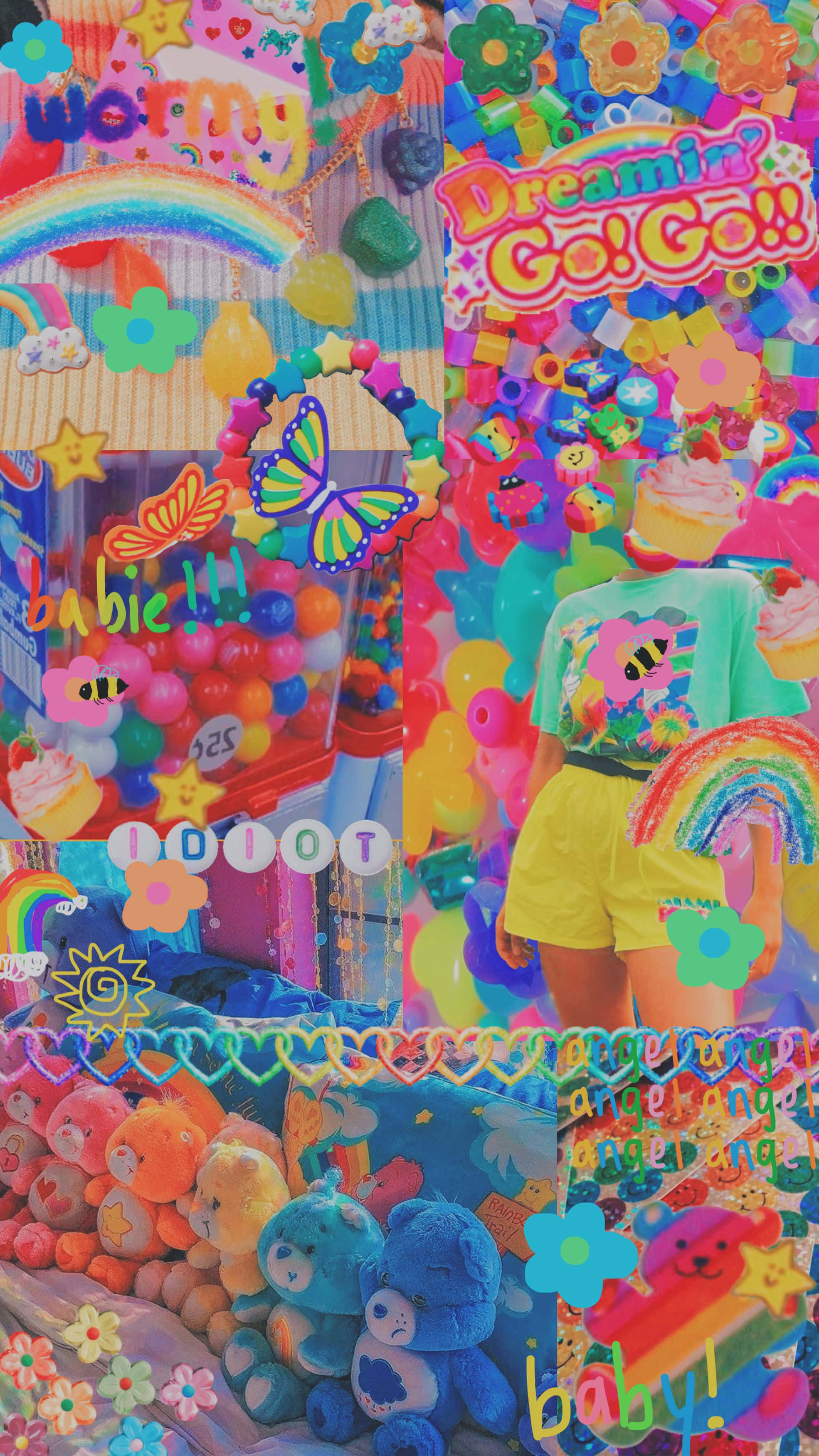 kidcore aesthetic, colorful toys, rainbow motifs, 2K Phone Wallpaper