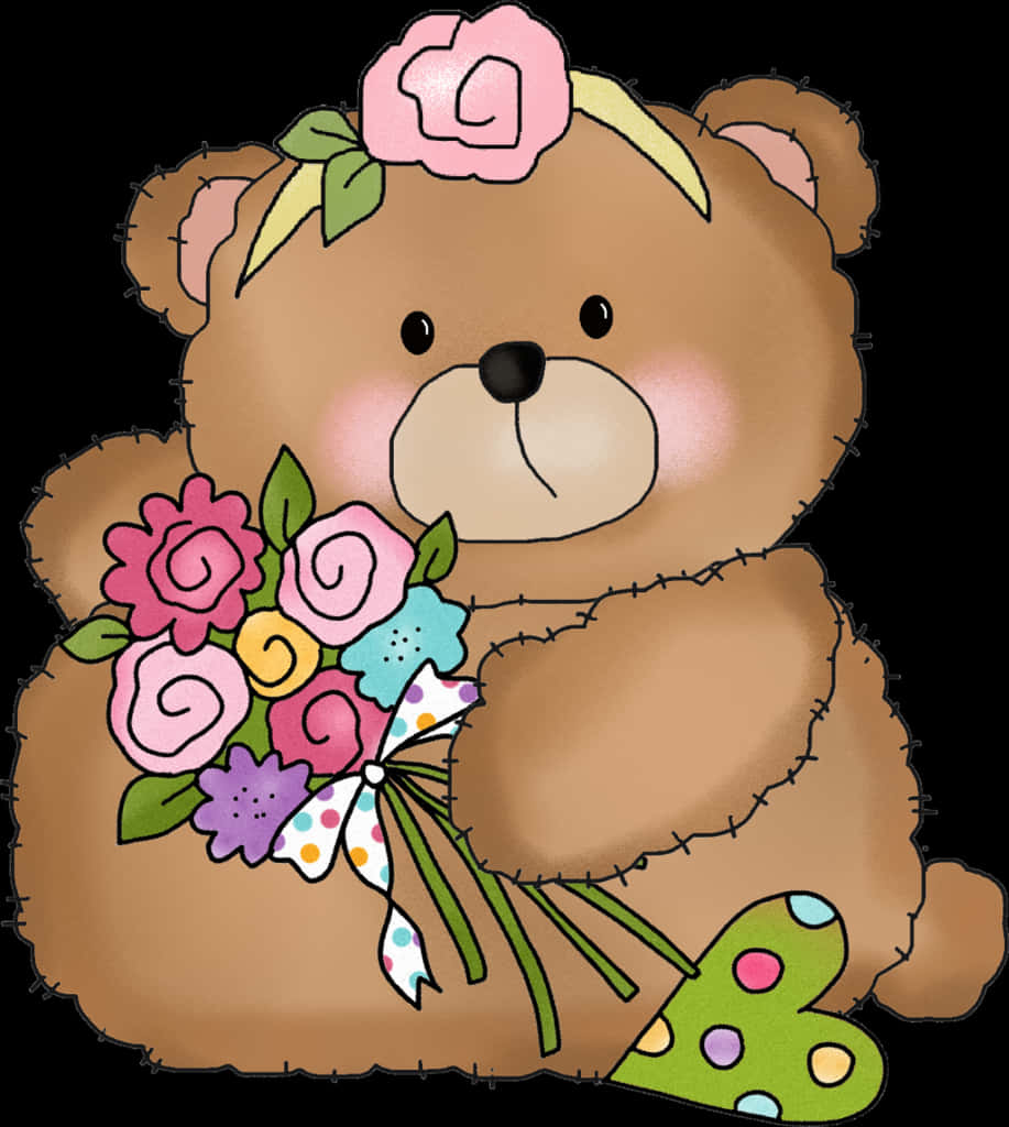 floral teddy bear, brown teddy bear, pink rose headband, SD Phone Wallpaper