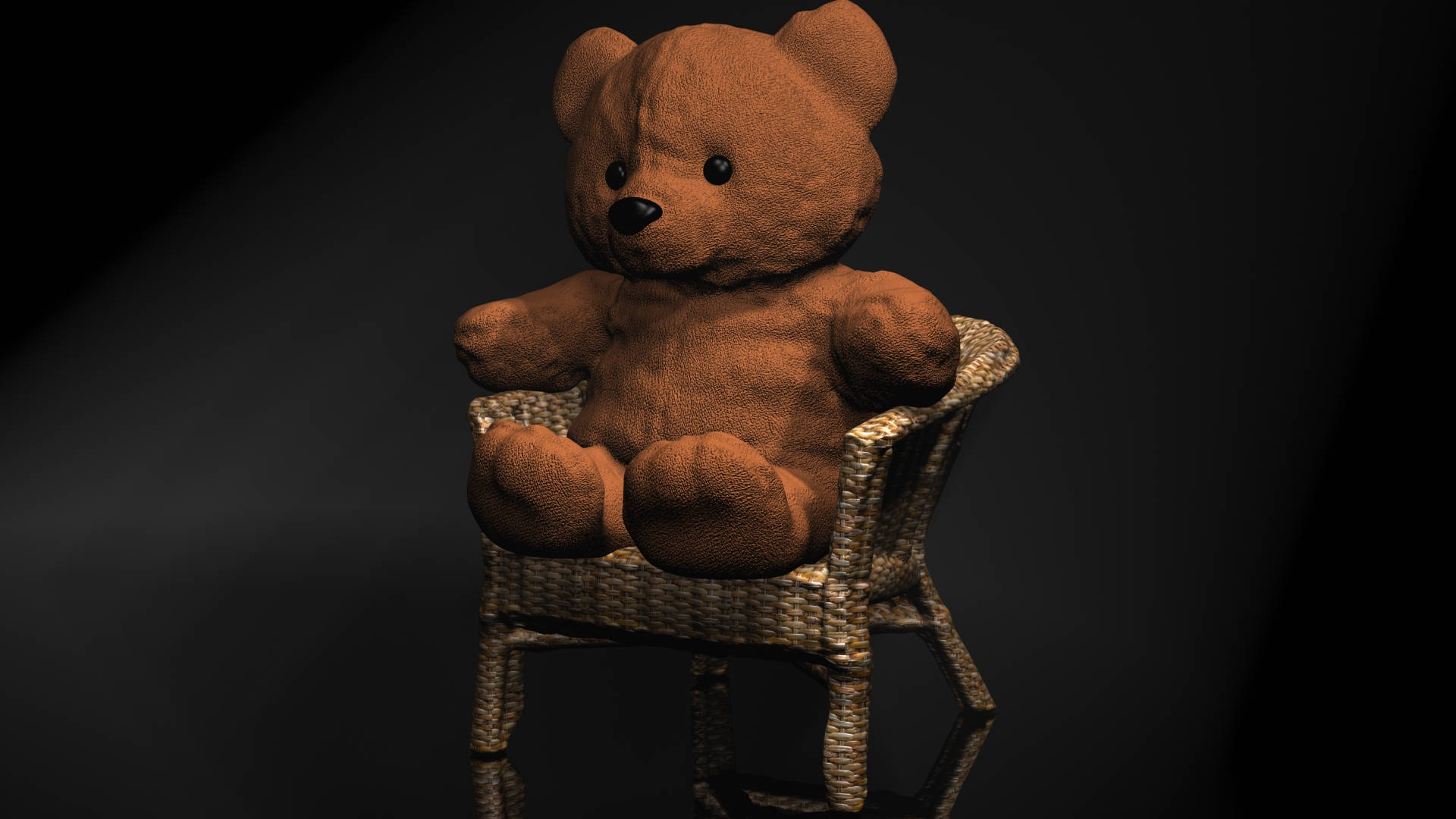 brown teddy bear, wicker chair, dramatic spotlight, Full HD Desktop Wallpaper