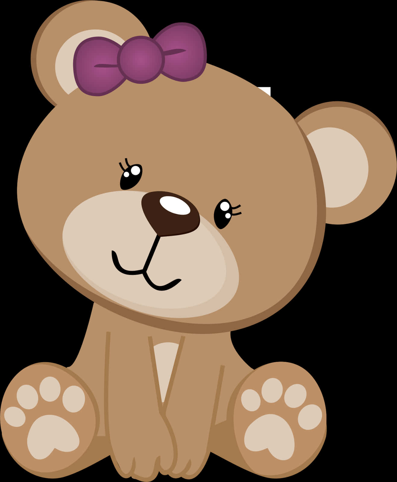 cute brown teddy bear, purple bow, black background, HD Phone Wallpaper