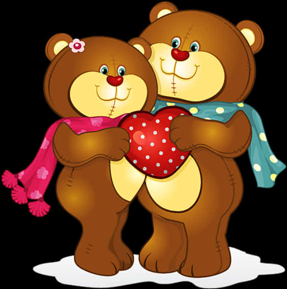 Teddy Bears Holding Heart, red polka-dotted heart, black background, SD Phone Wallpaper