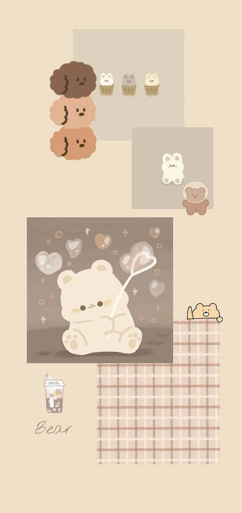 beige teddy bear, pastel-toned, cartoon bears, HD Phone Wallpaper