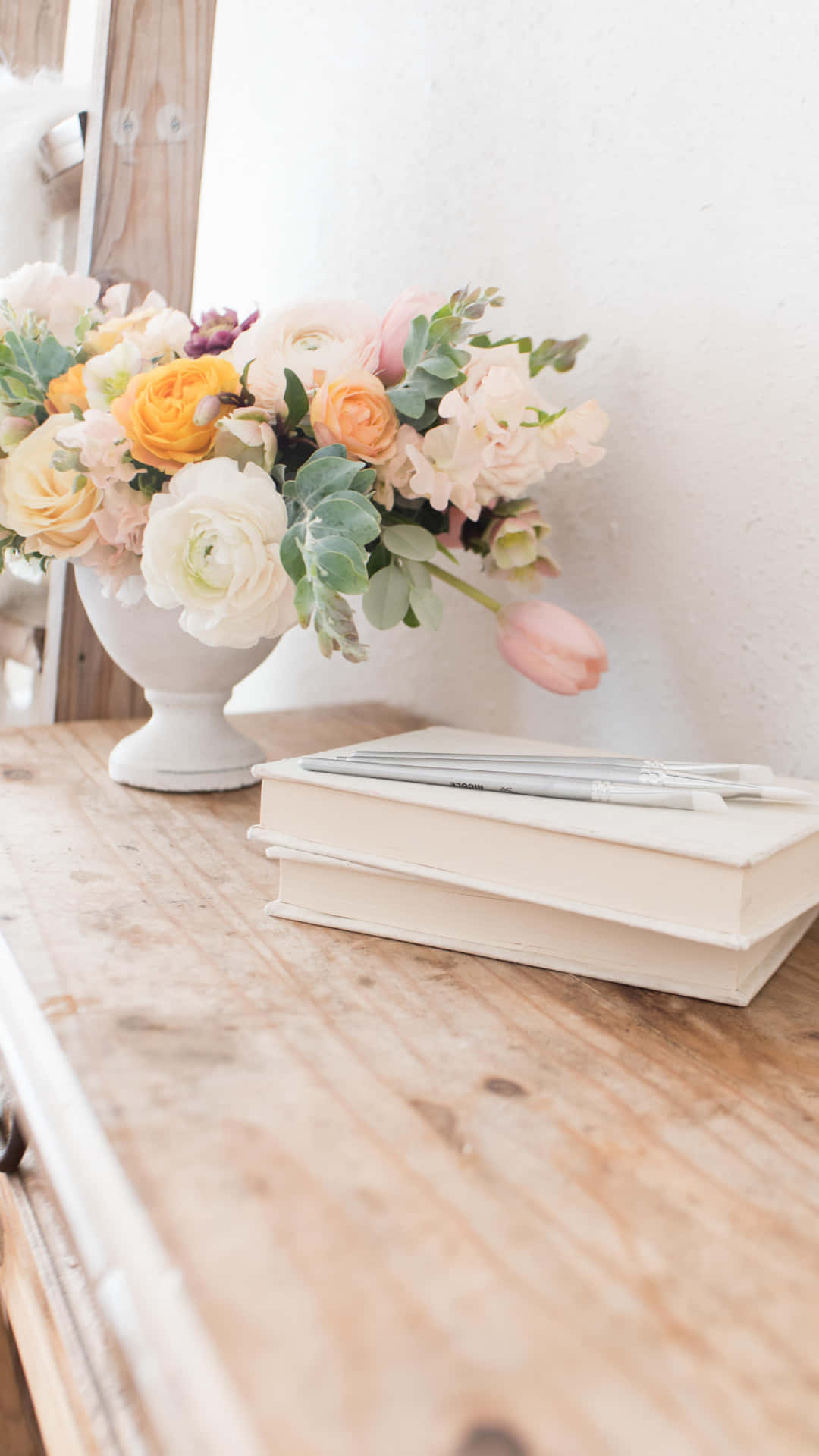 cute things, pastel floral arrangement, white vase, Full HD Phone Wallpaper