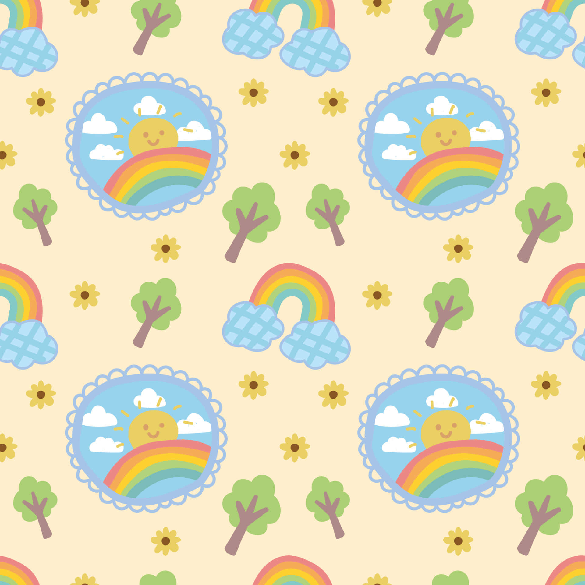 sun, rainbows, trees, Full HD Desktop Wallpaper