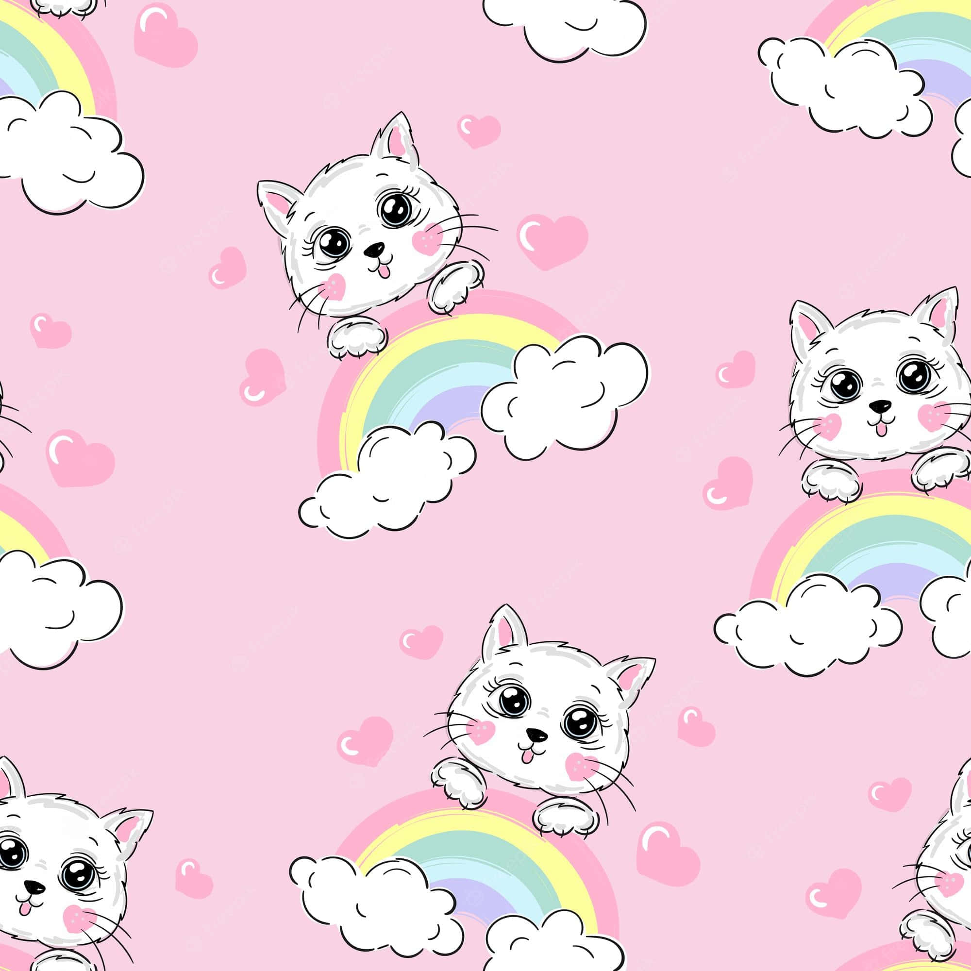 Cat On Rainbow, cartoon, white, Full HD Desktop Wallpaper