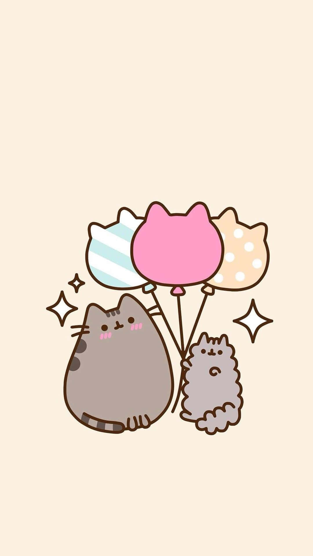cartoon cats, cat-shaped balloons, sparkles, Full HD Phone Wallpaper