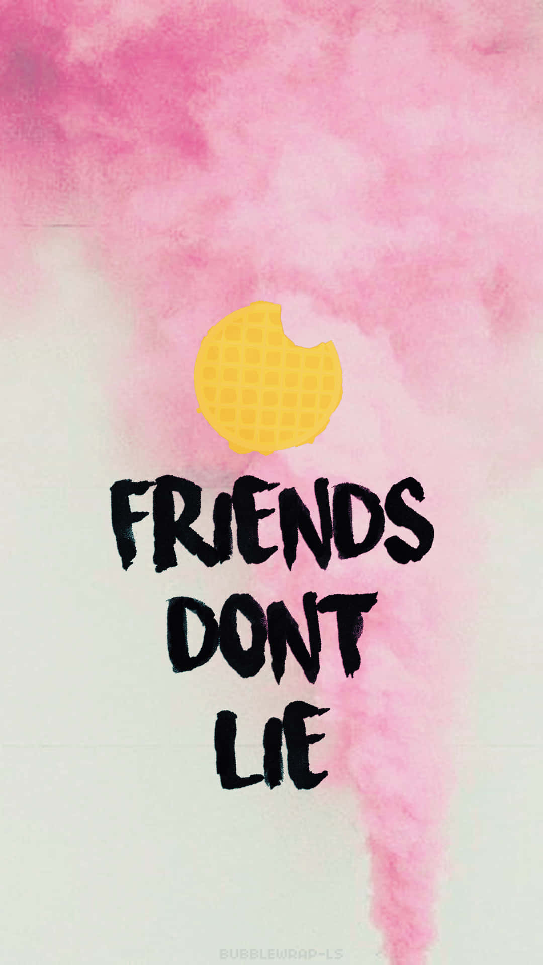 watercolor pink background, yellow waffle sun, bold black text, Full HD Phone Wallpaper
