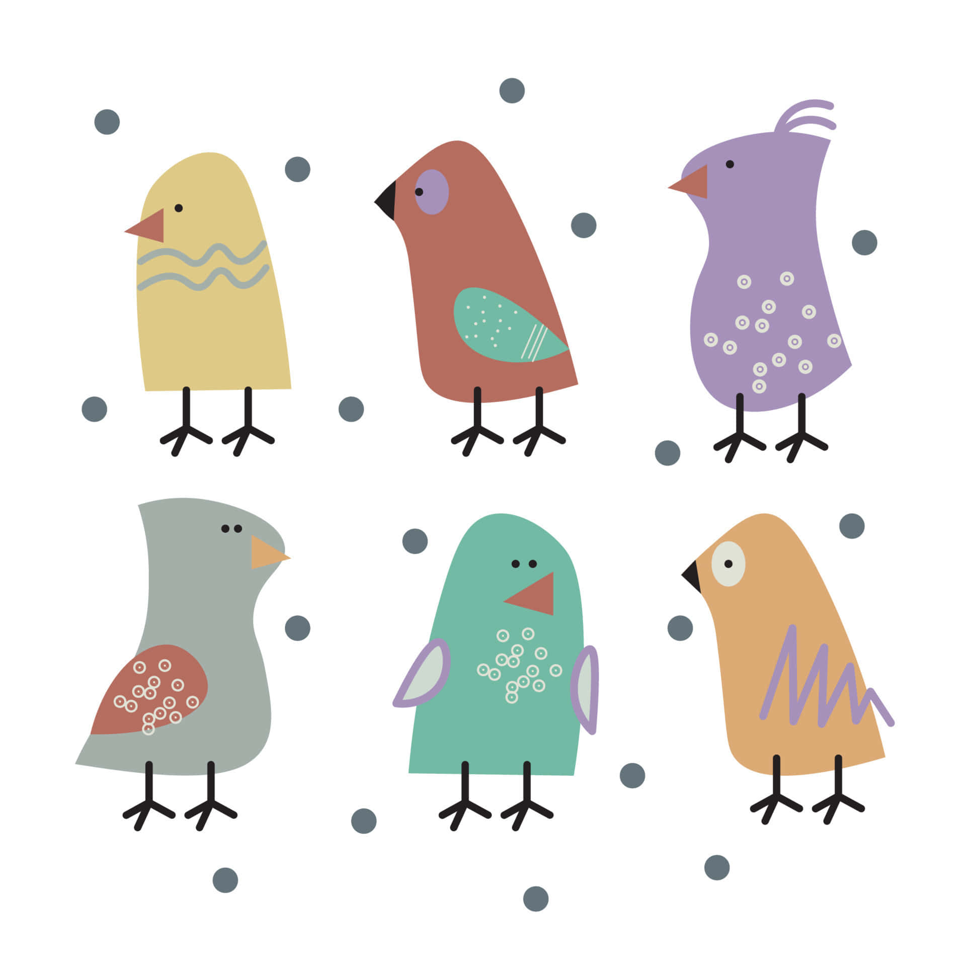 Colorful Birds, stylized cartoon birds, patterned feathers, Full HD Desktop Wallpaper