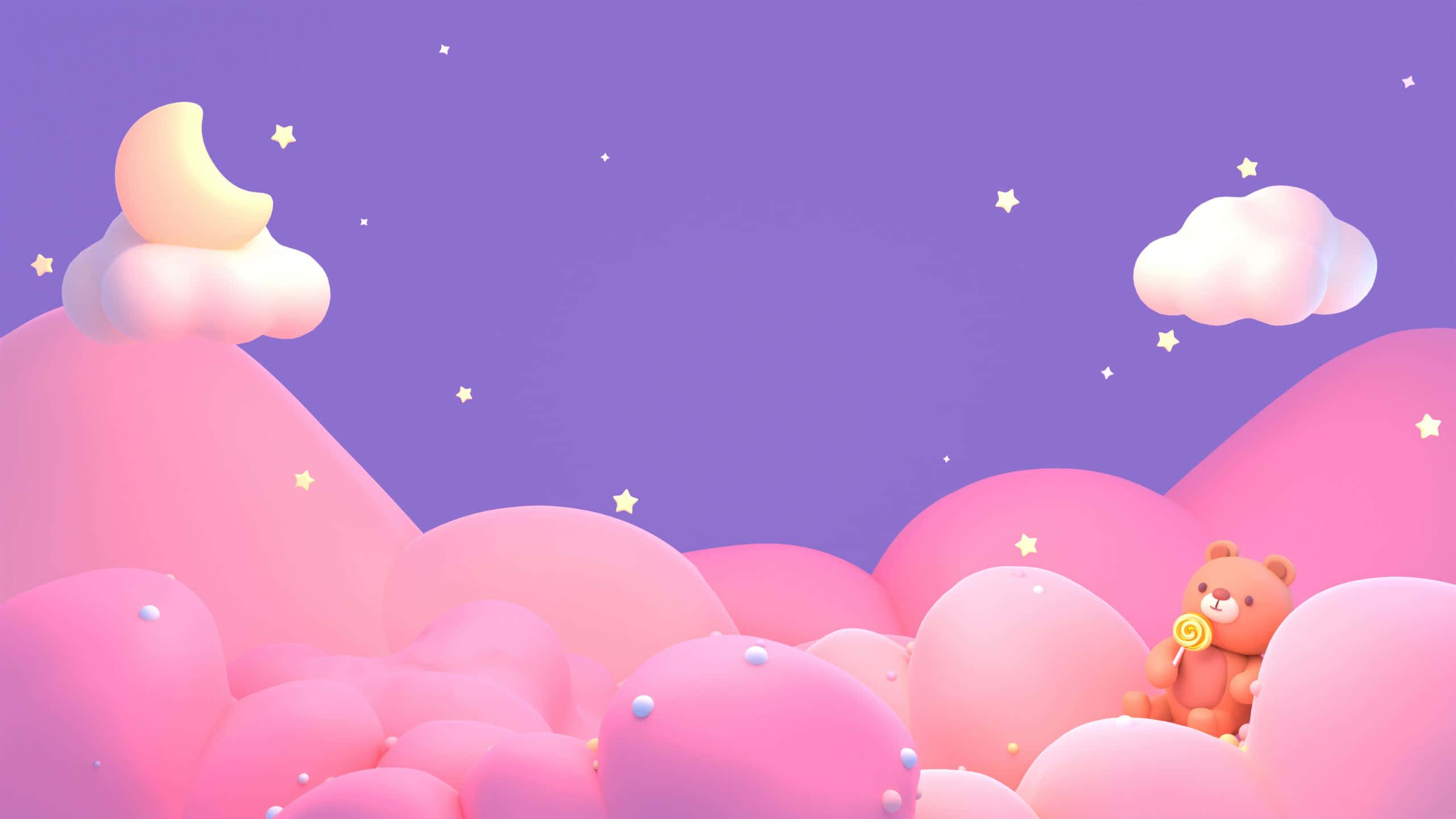teddy bear, lollipop, pink hills, 2K Desktop Wallpaper