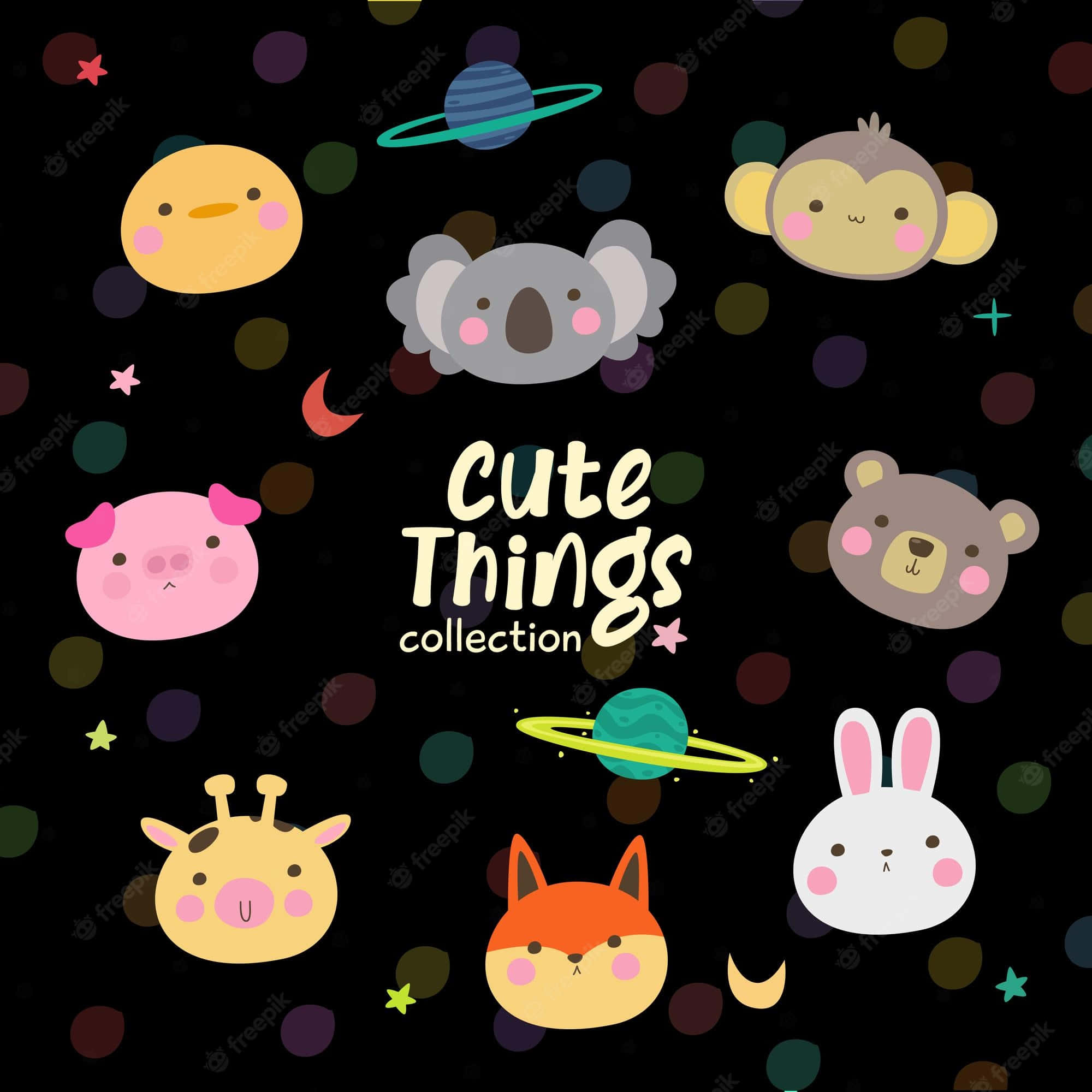 cartoon animals, colorful planets, stars, Full HD Desktop Wallpaper