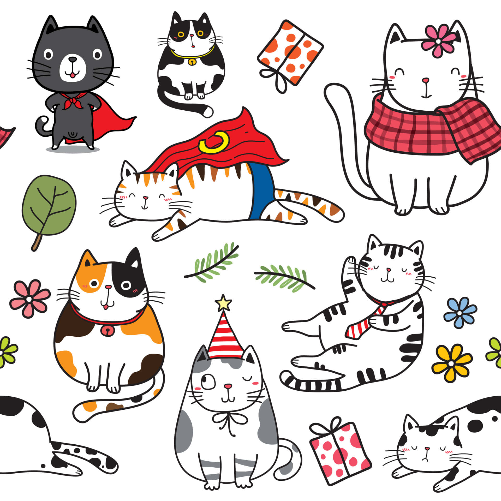 Cat Stickers, Cute Things, cartoon cats, Full HD Desktop Wallpaper
