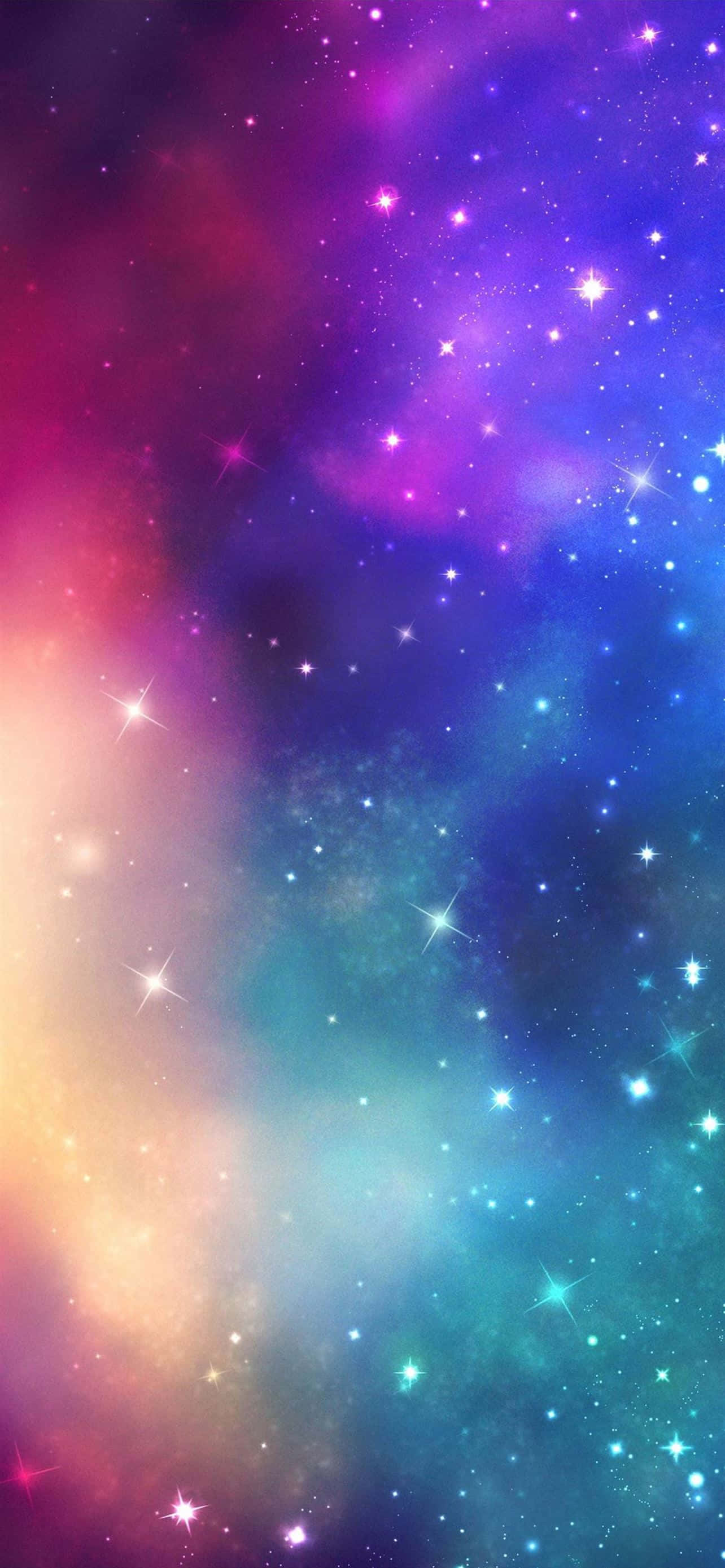 Rainbow Cloudy Sky, Stars, cosmic nebula, 2K Phone Wallpaper