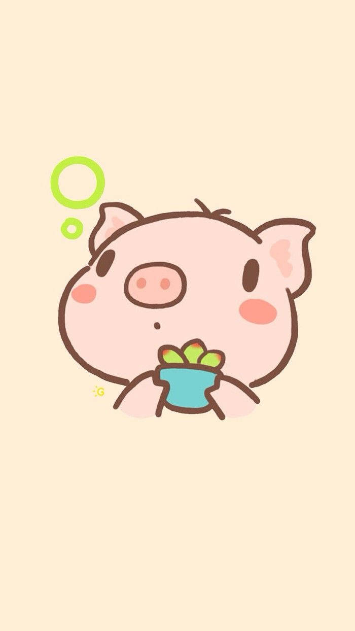 pink cartoon pig, rosy cheeks, blue pot, SD Phone Wallpaper