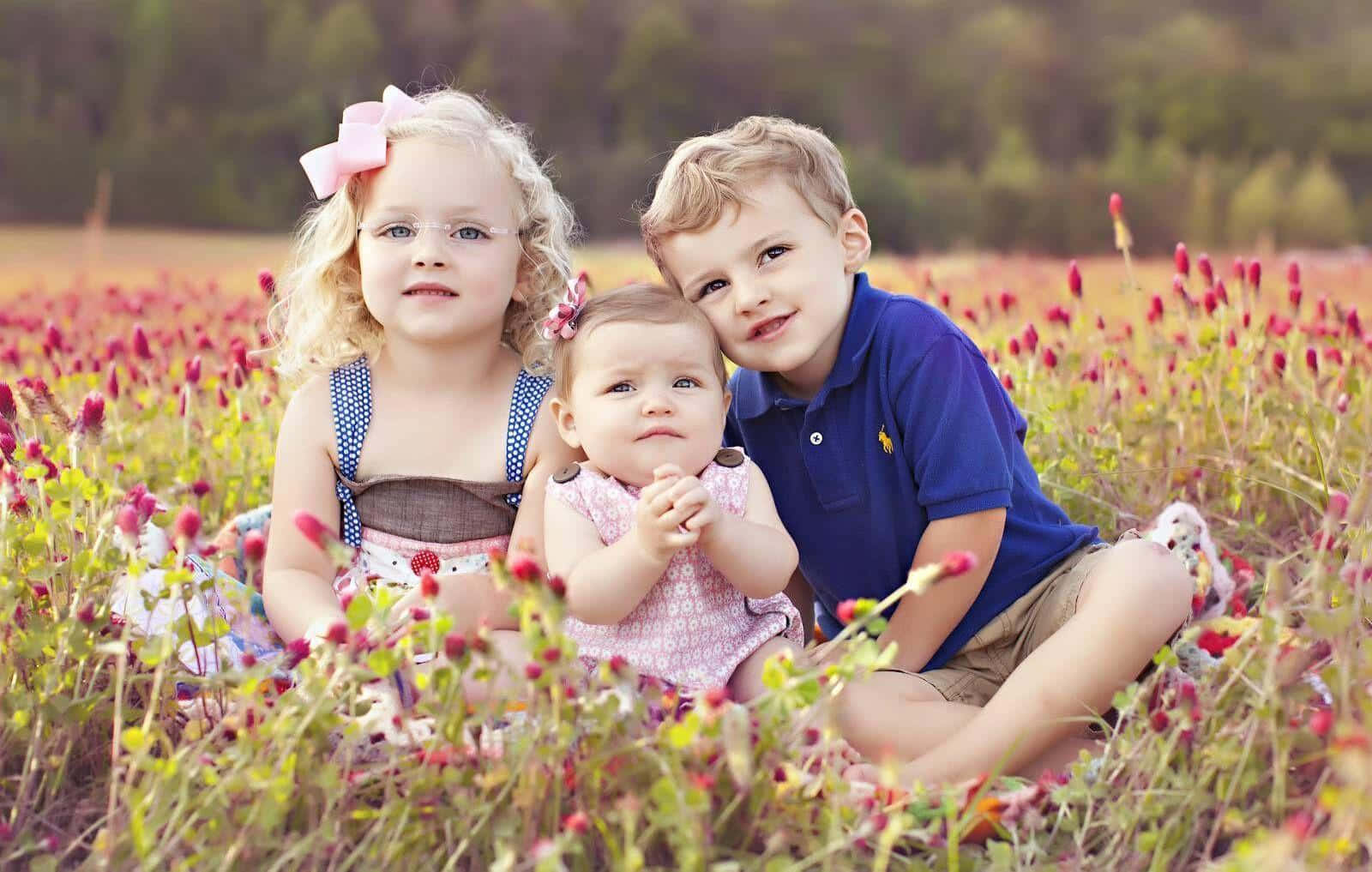 Cute Toddler, pink flowers, field, HD Desktop Wallpaper