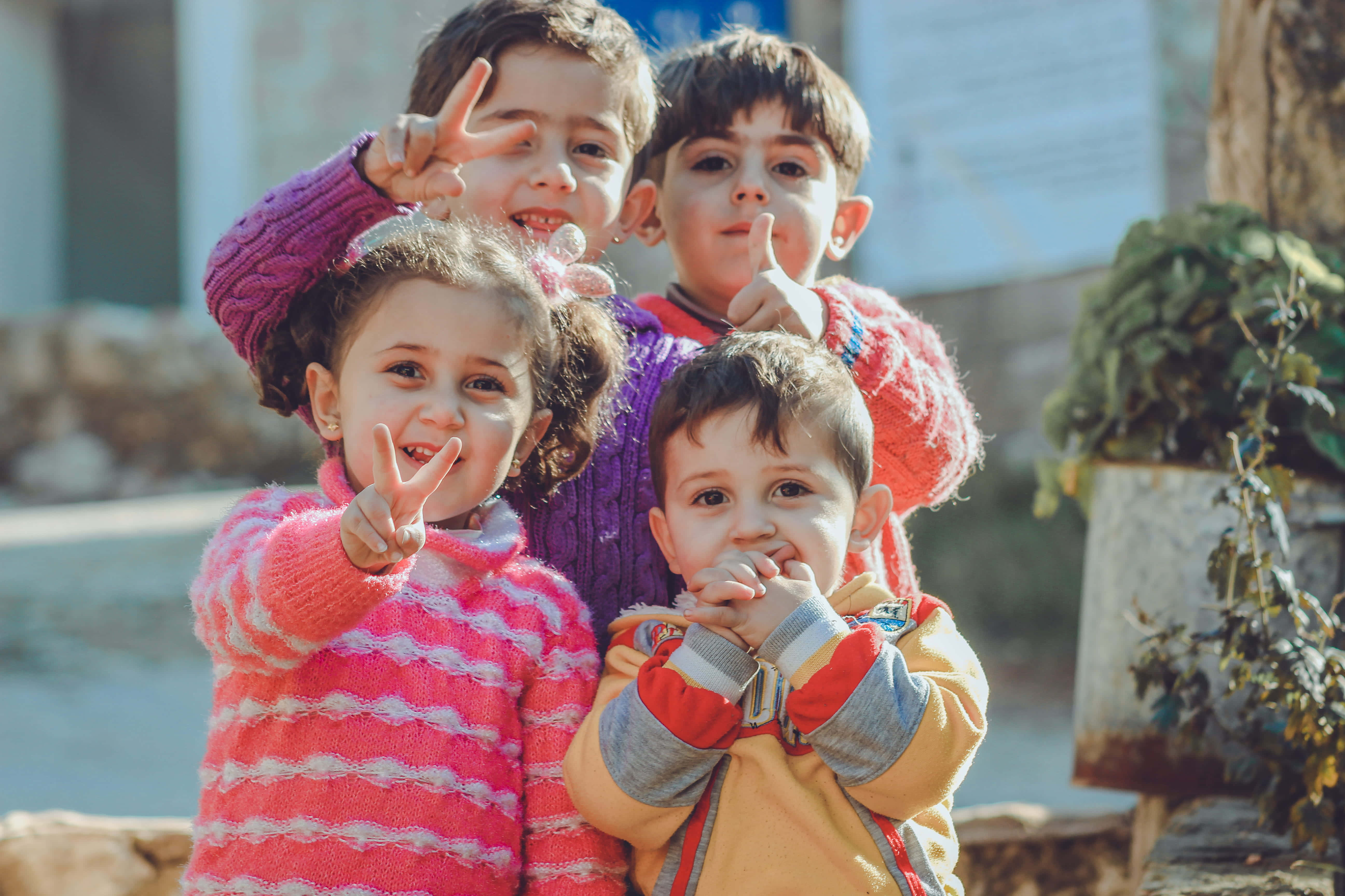 cute toddlers, 4 joyful children, colorful sweaters, 5K Desktop Wallpaper