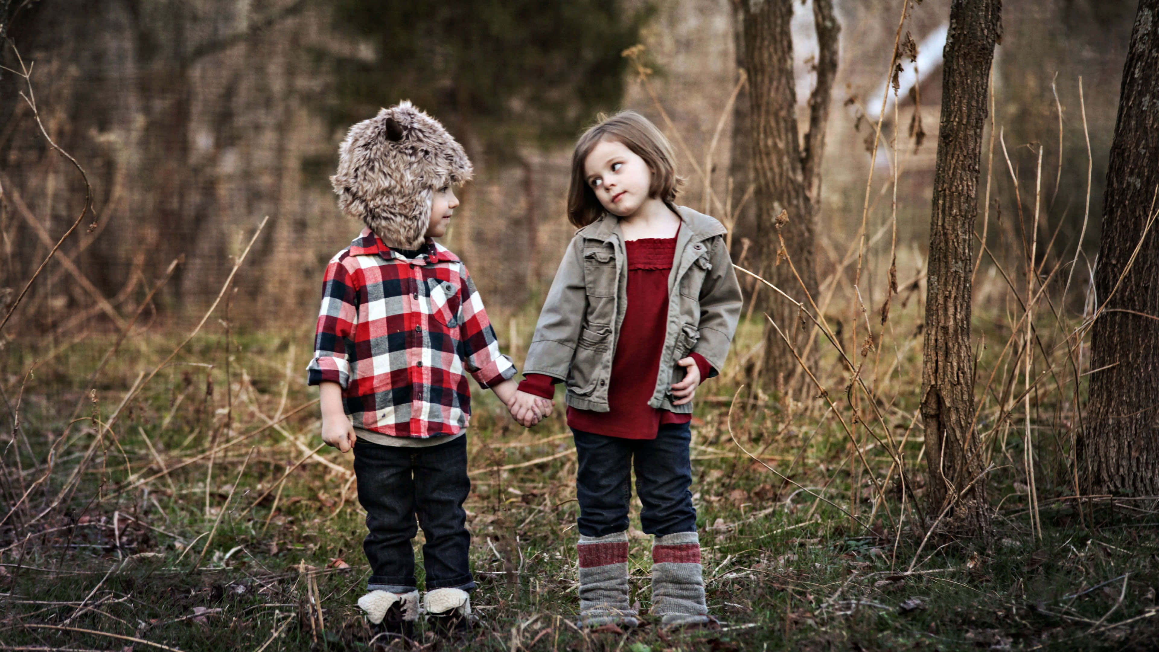 Adorable Toddler, quiet forest, bare trees, 4K Desktop Wallpaper