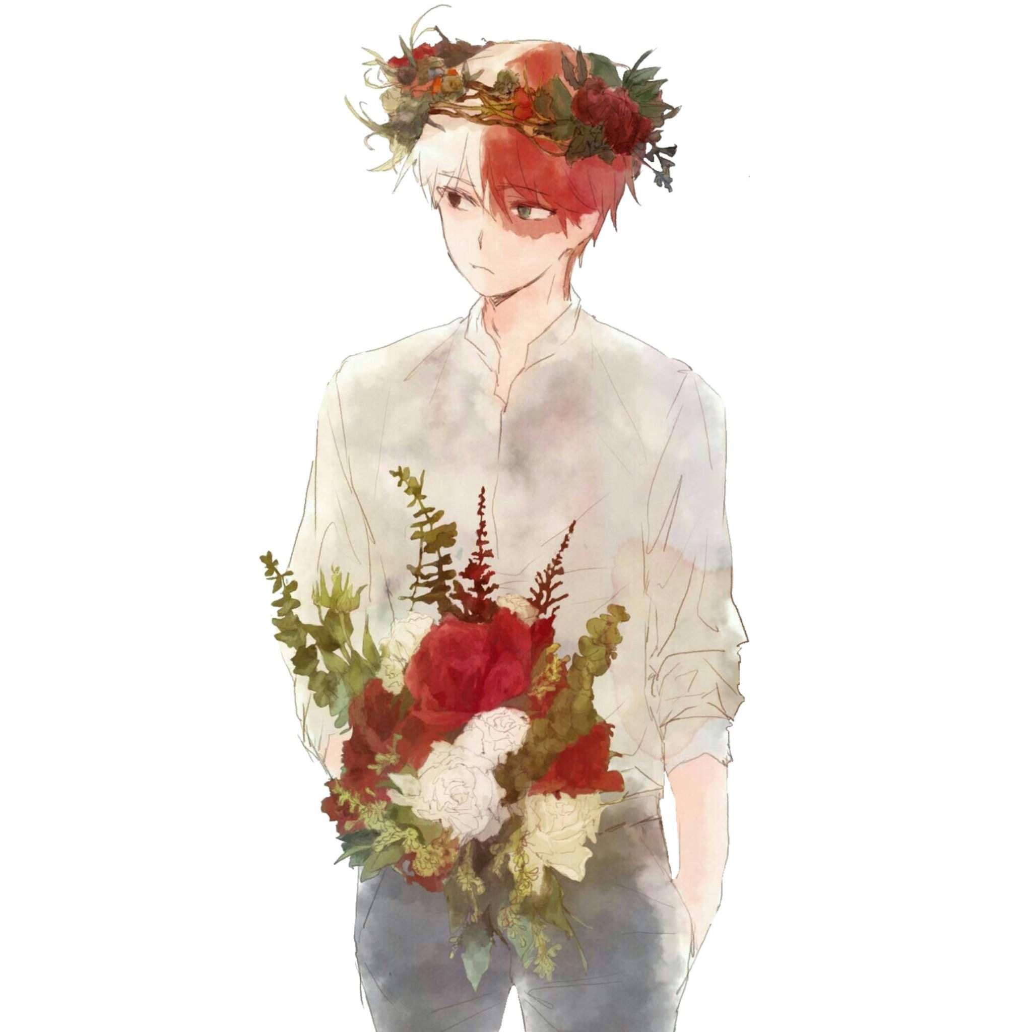 Cute Todoroki, floral crown, red and white roses, Full HD Desktop Wallpaper