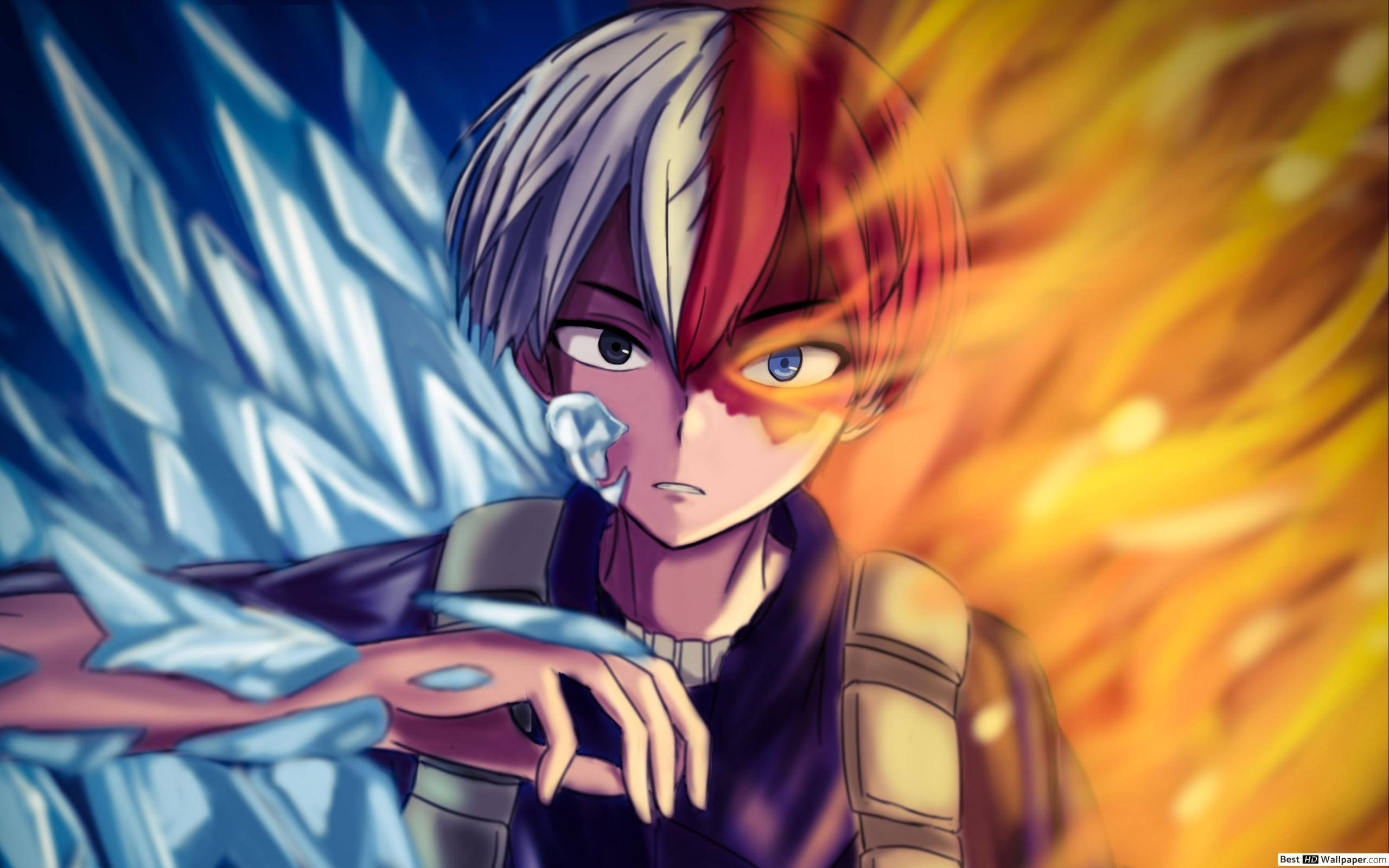 Cute Todoroki, half red half silver hair, ice and fire powers, 2K Desktop Wallpaper