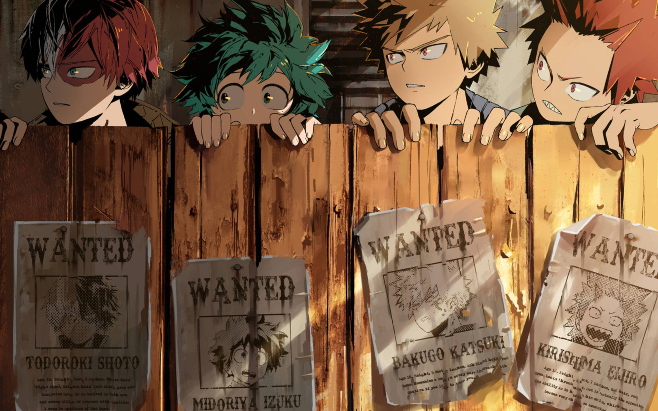 Cute Todoroki, four anime heroes, wooden fence, 2K Desktop Wallpaper