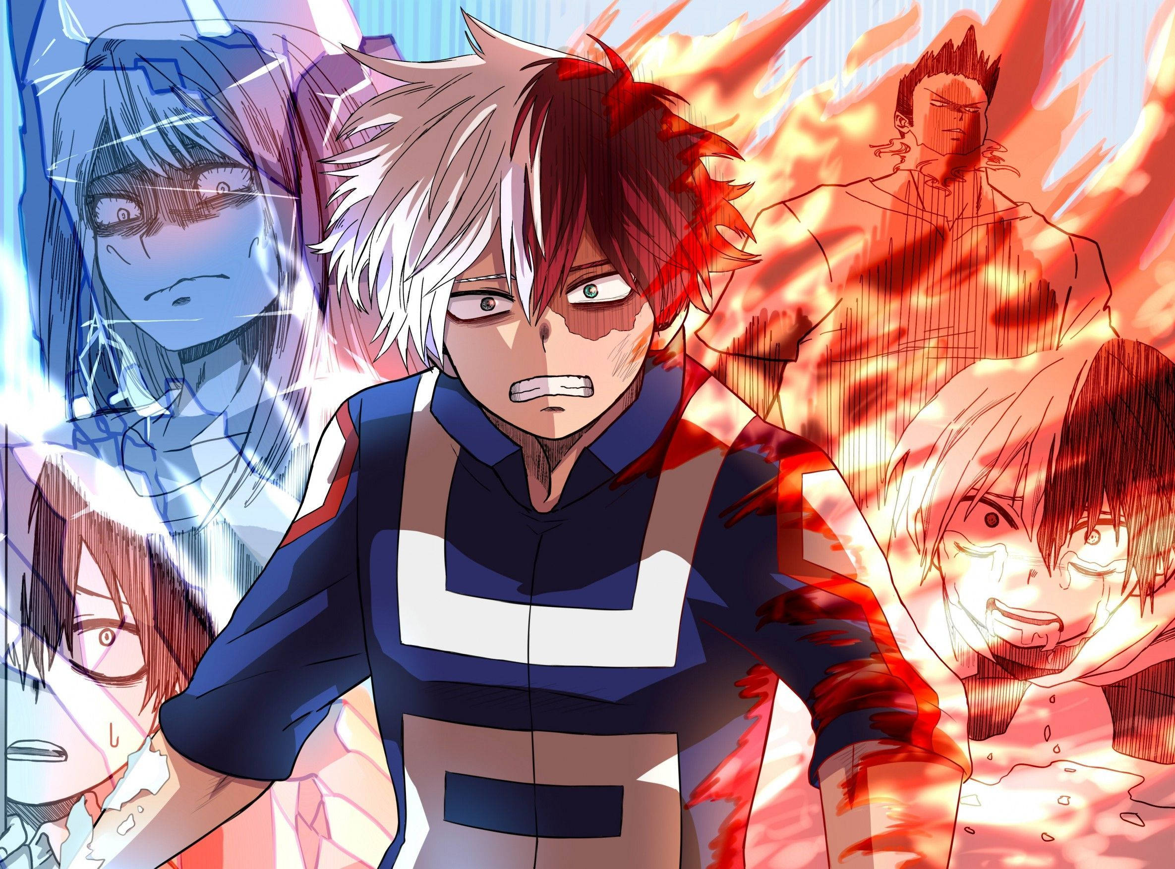Cute Todoroki, red and white hair, electric blue energy, Full HD Desktop Wallpaper