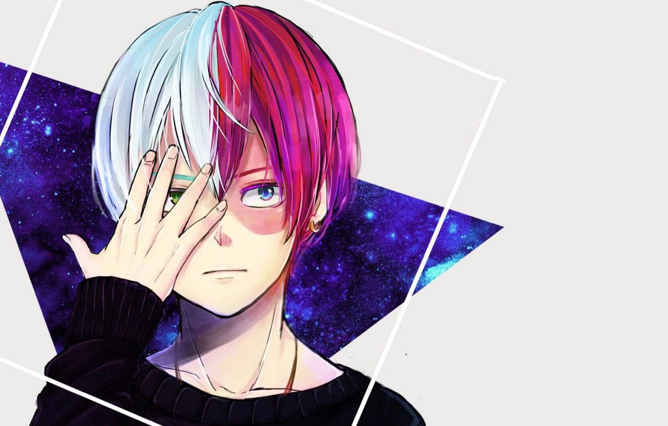 Todoroki, half white half pink hair, peeking pose, HD Desktop Wallpaper