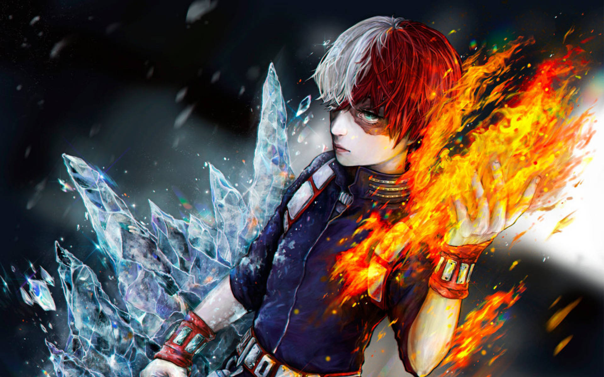 Todoroki, half red half white hair, fire, Full HD Desktop Wallpaper