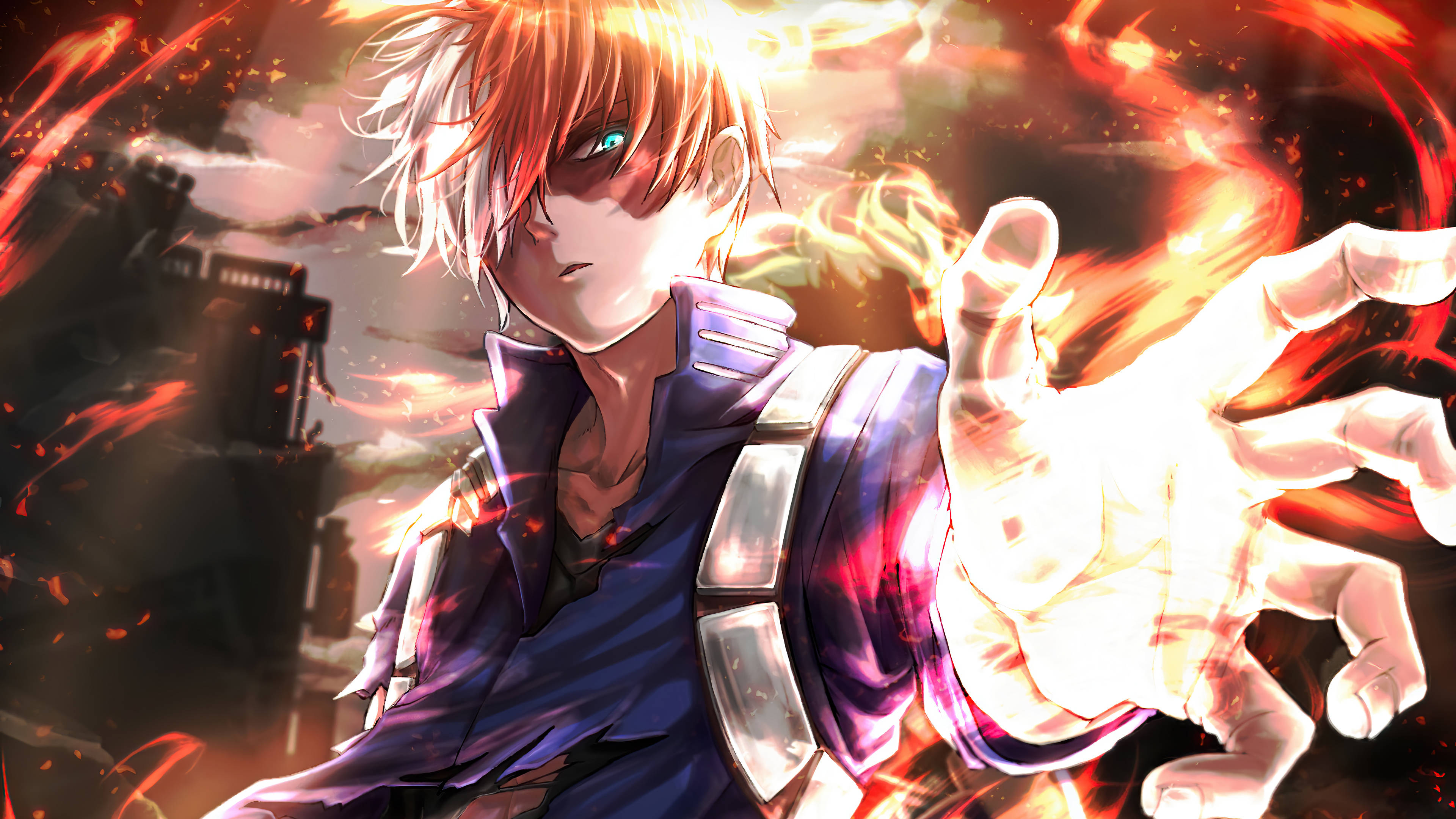 Todoroki, black and red, fiery-haired anime warrior, 4K Desktop Wallpaper
