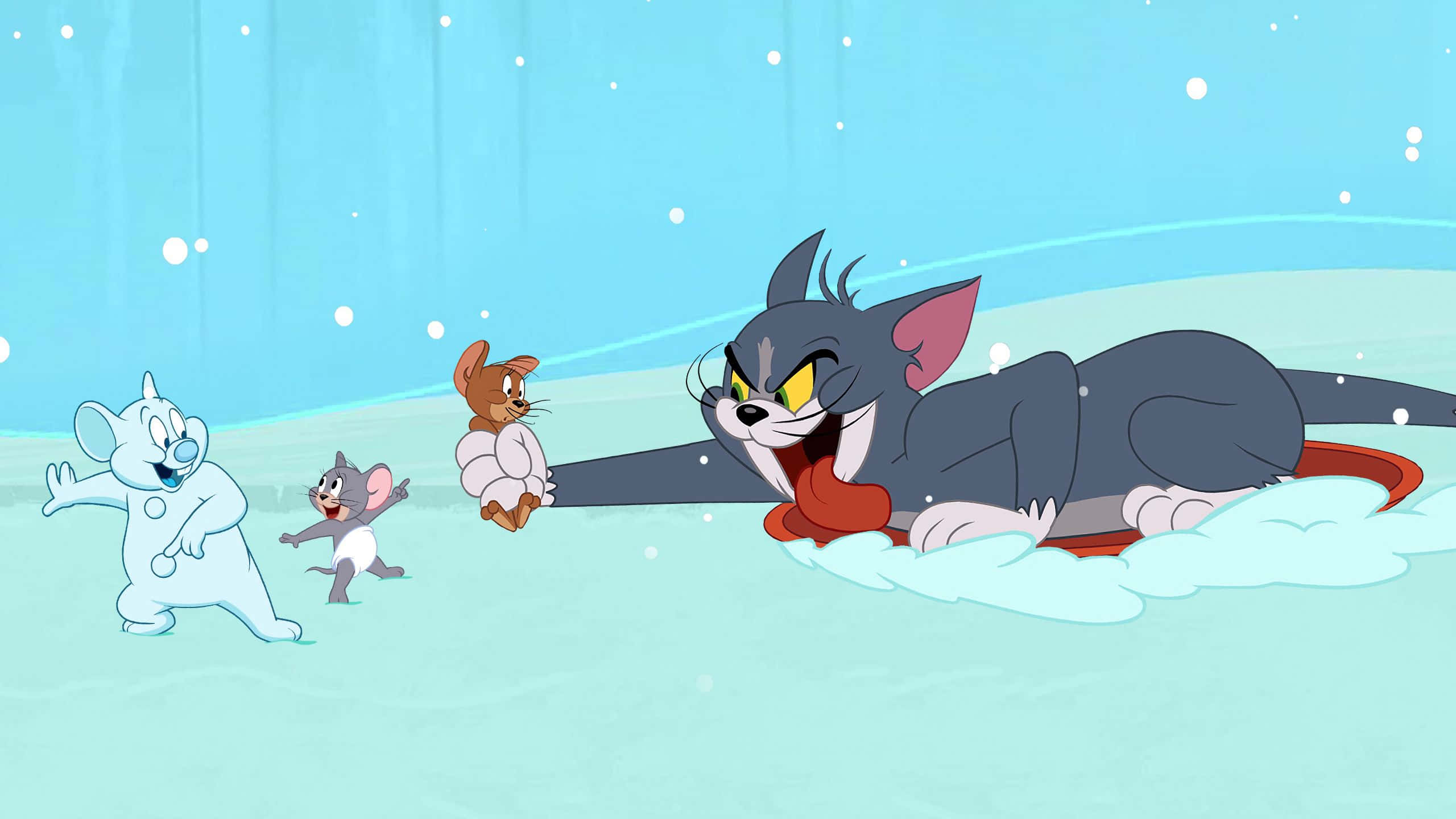 Tom, Jerry, winter scene, 2K Desktop Wallpaper