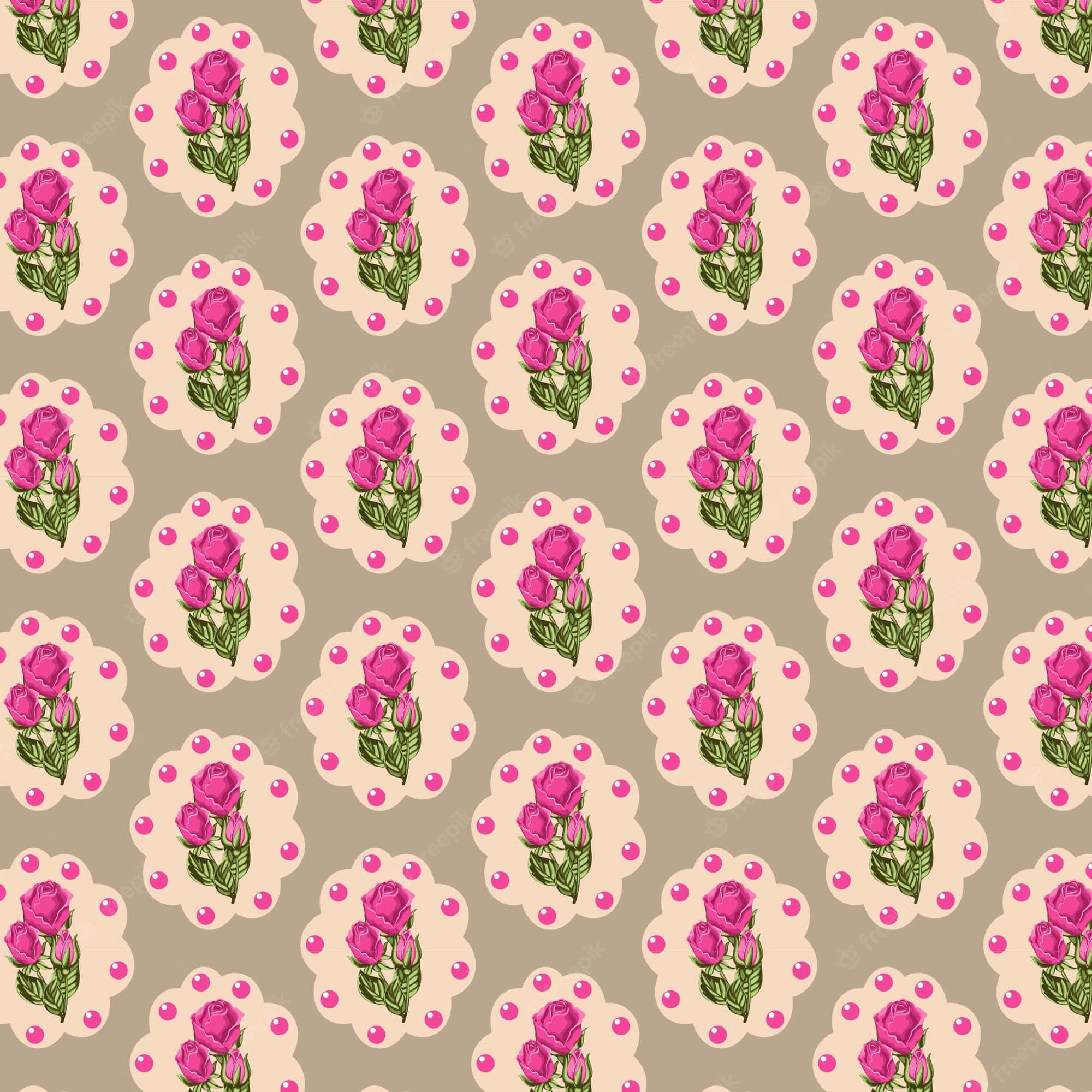 Cute Trendy, vintage-style pink roses, cream scalloped frames, Full HD Desktop Wallpaper