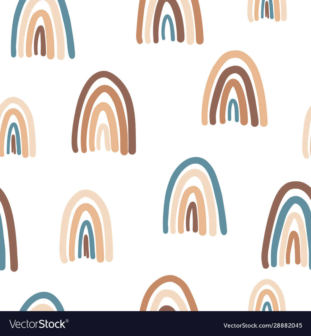 repeating stylized rainbows, earthy tones, clean white background, SD Phone Wallpaper