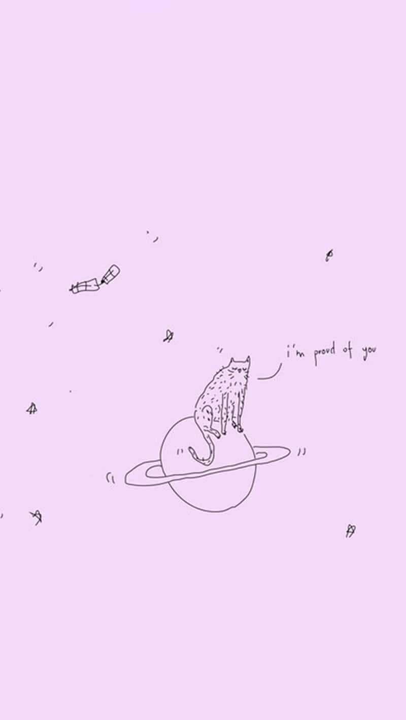 cat, pink planet, rings, HD Phone Wallpaper