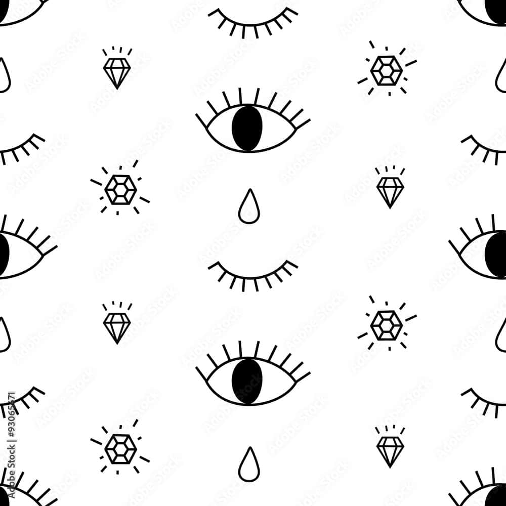 black and white pattern, eyes, stars, SD Desktop Wallpaper
