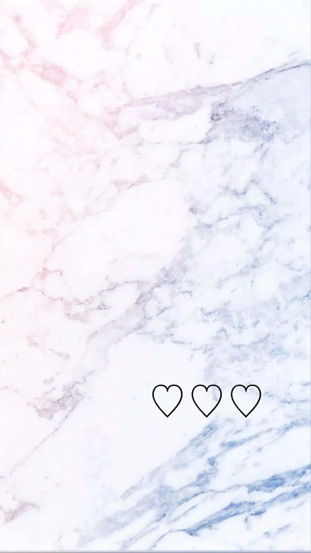 soft pink, blue marble texture, three minimalist black heart outlines, Full HD Phone Wallpaper