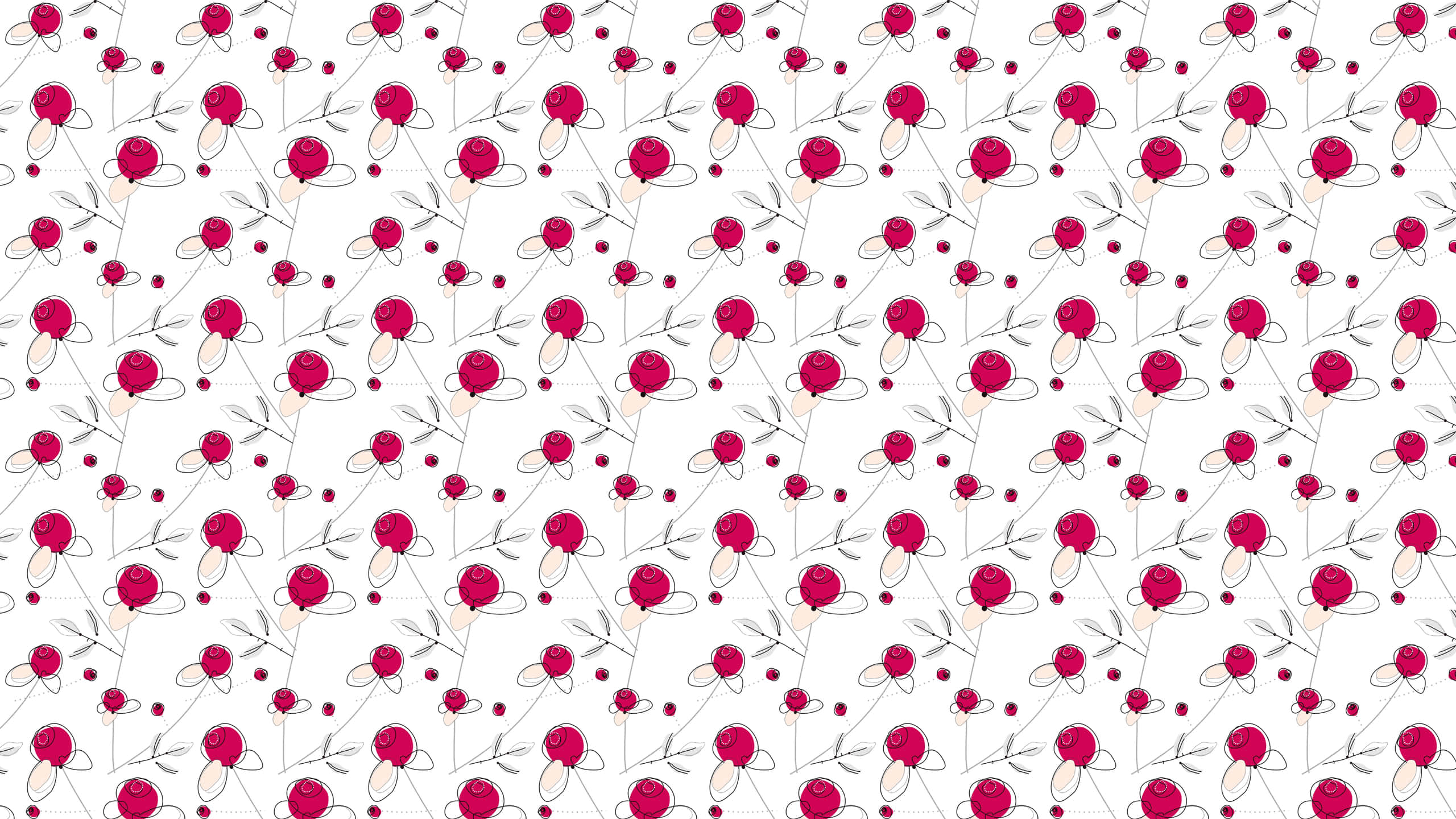 pink flower pattern, white petals, thin stems, 2K Desktop Wallpaper