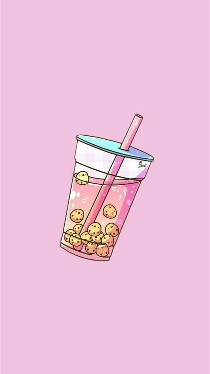 pink bubble tea cup, smiling boba pearls, straw, HD Phone Wallpaper