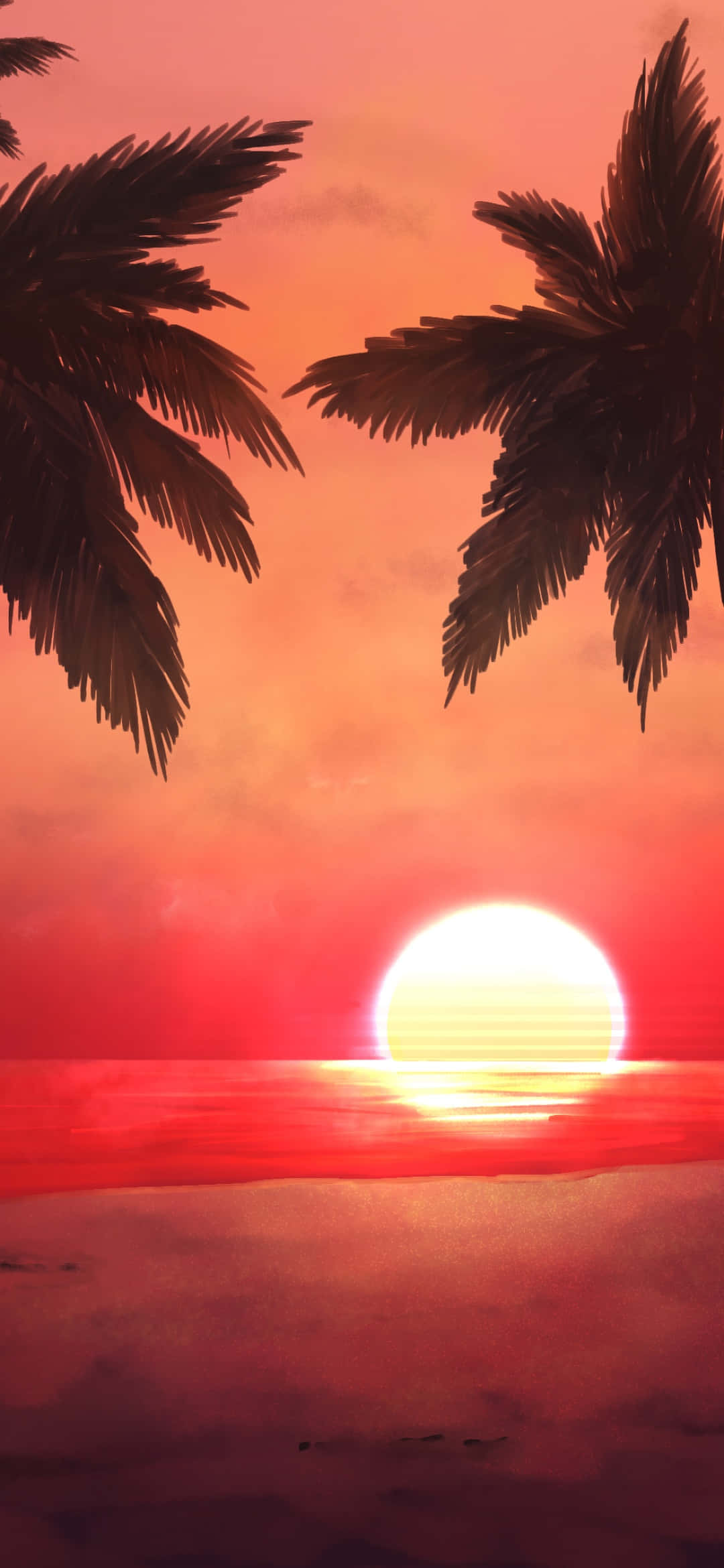 palm trees, beach, sunset, Full HD Phone Wallpaper