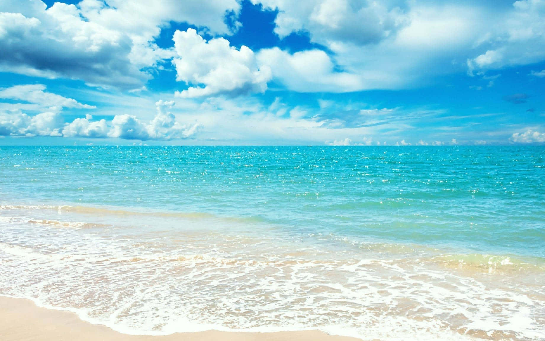 tropical paradise, sunlit turquoise ocean, golden sandy beach, HD Desktop Wallpaper