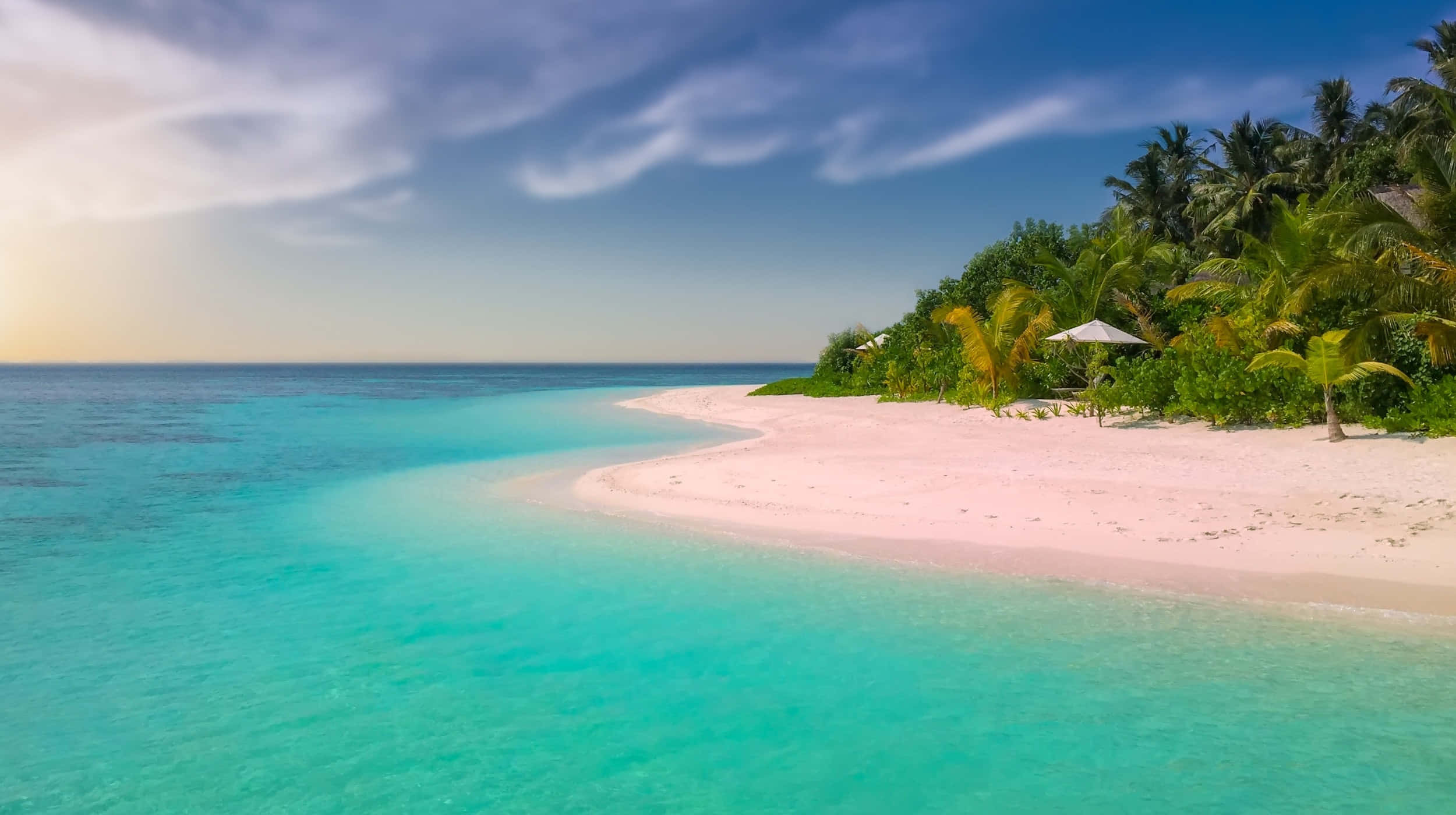 tropical island, lavender coastlines, turquoise waters, Full HD Desktop Wallpaper