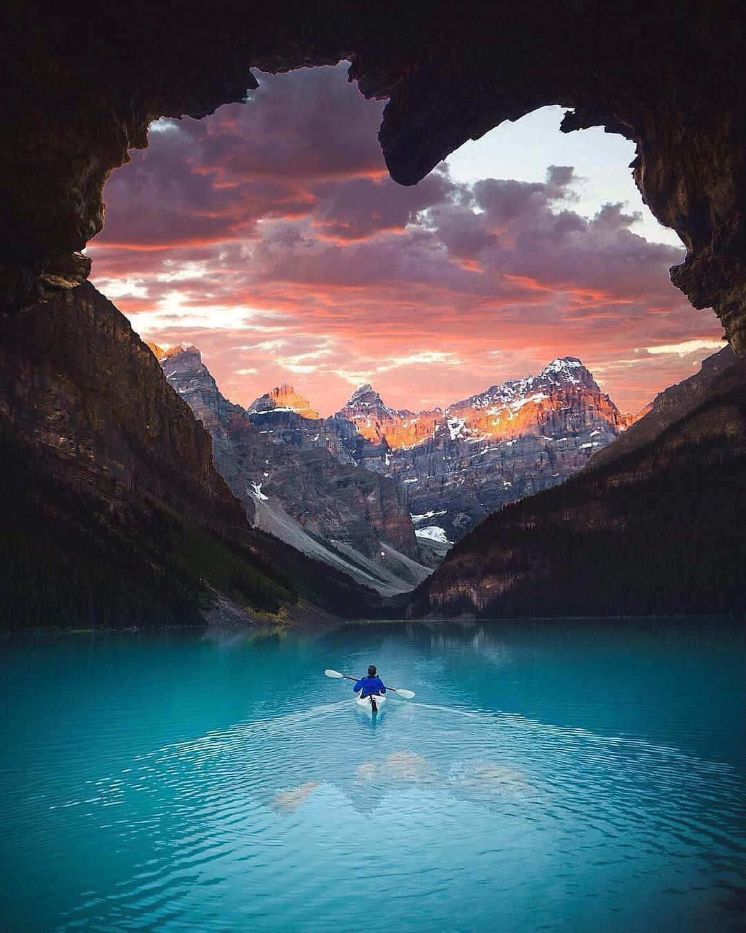 turquoise lake, heart-shaped rock arch, sunset, HD Phone Wallpaper