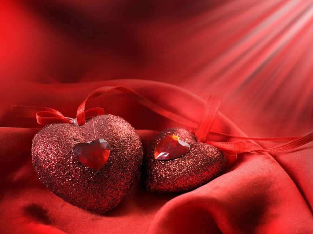 red hearts, crystal centers, red fabric, SD Desktop Wallpaper
