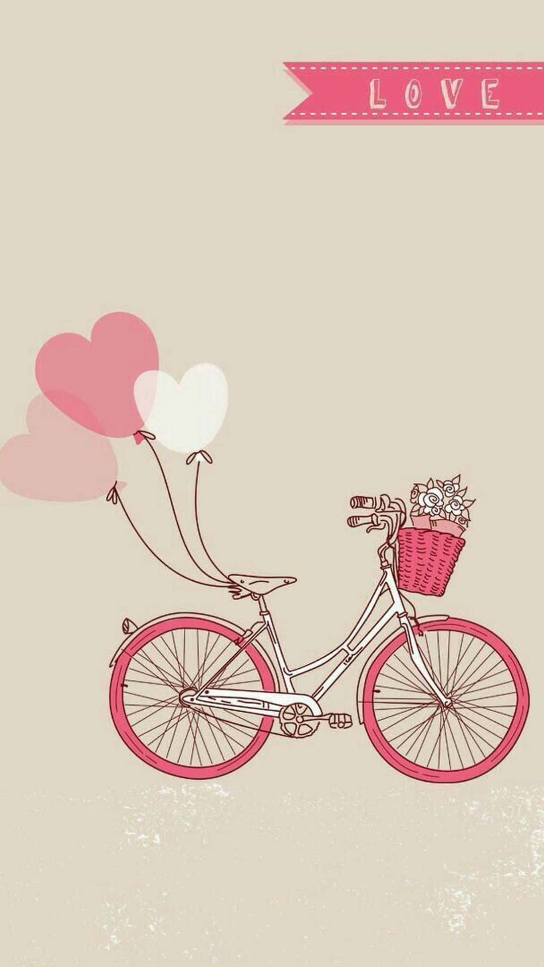 Cute Valentine, pink wheels, basket of flowers, Full HD Phone Wallpaper