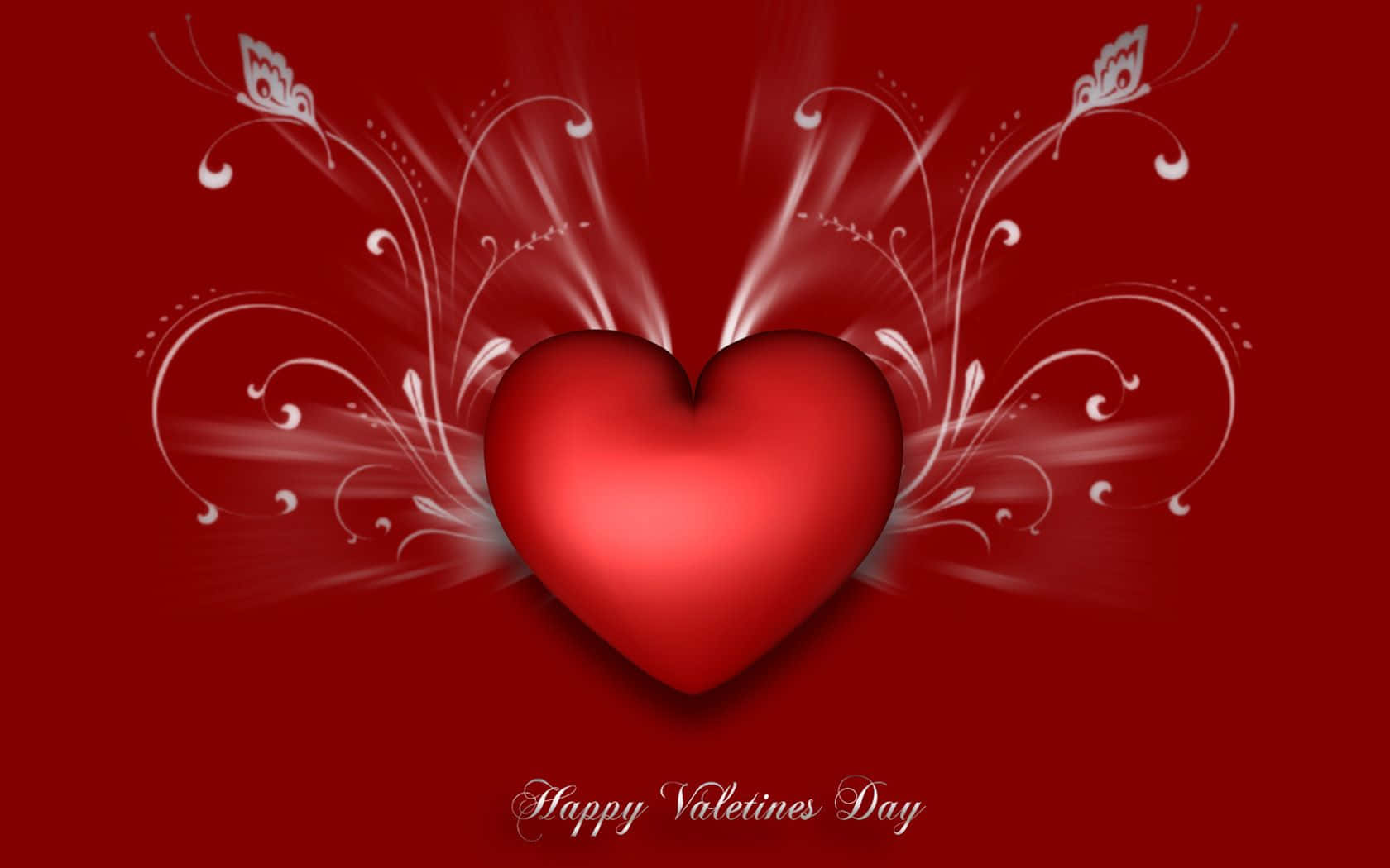 glossy red heart, white floral swirls, deep red background, HD Desktop Wallpaper