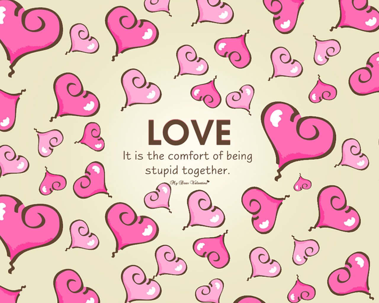 pink hearts, cream background, love is the comfort of being together, HD Desktop Wallpaper