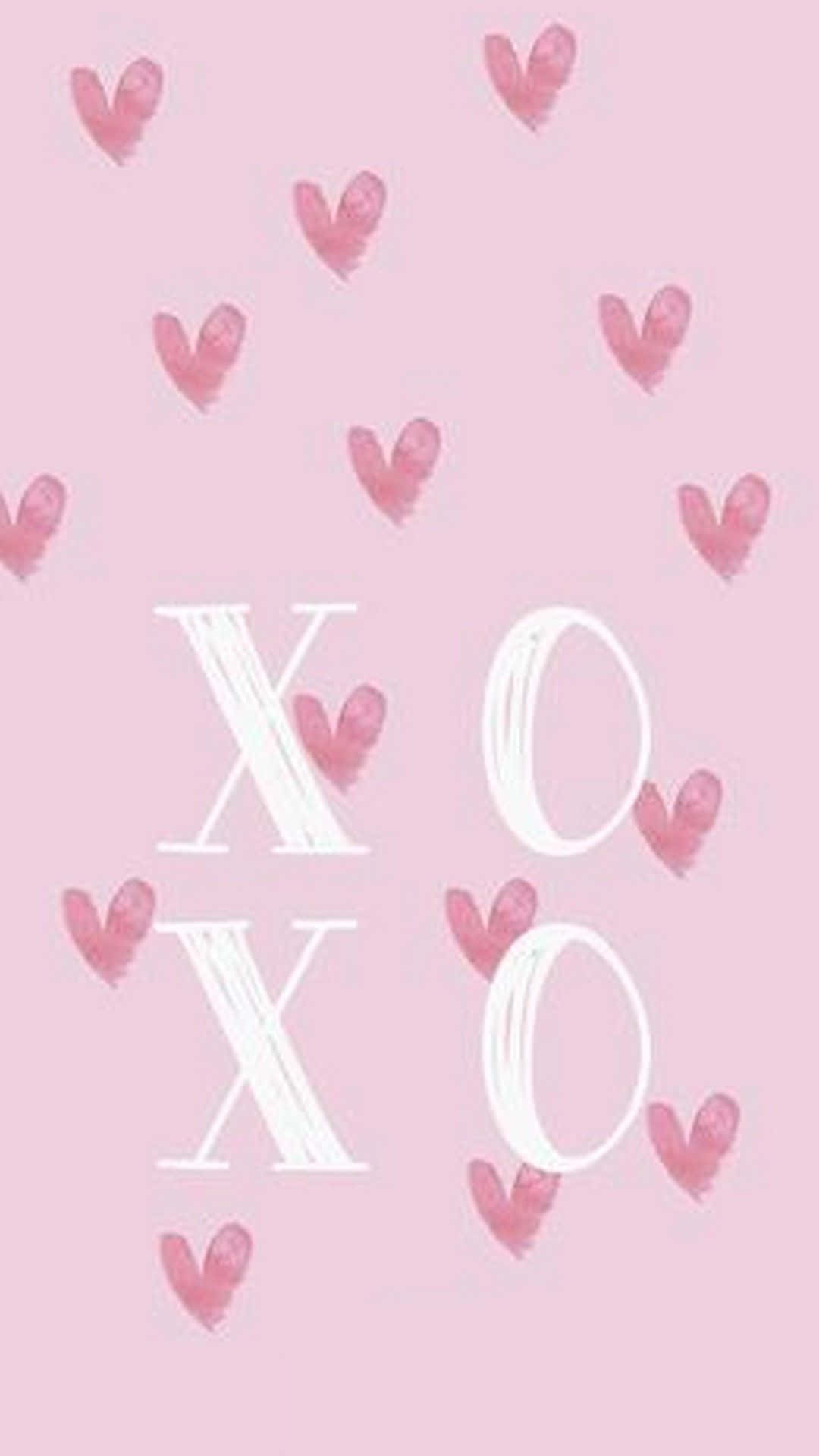 pink watercolor hearts, white XO letters, soft pastel pink background, Full HD Phone Wallpaper