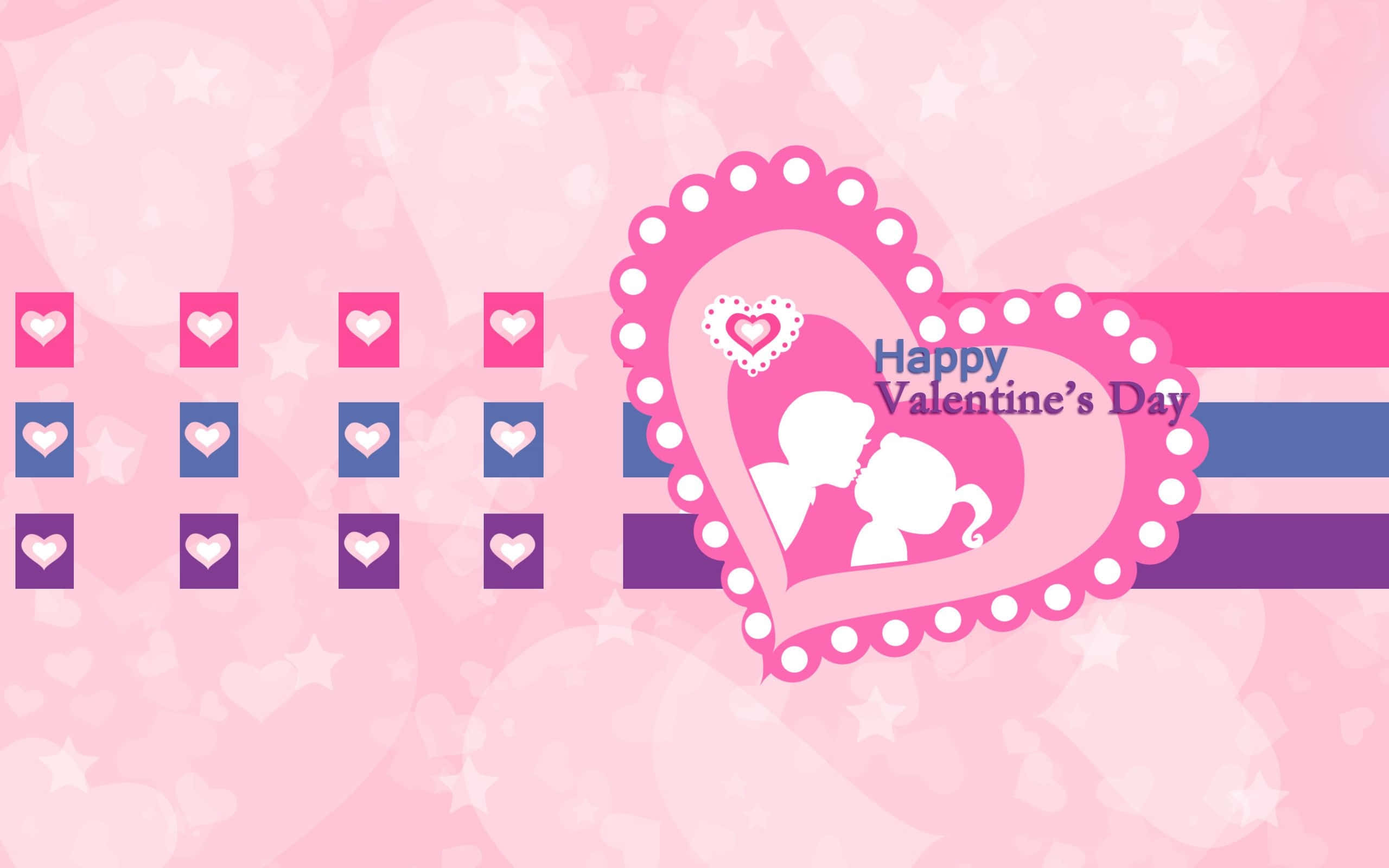 pink, kissing couple silhouette, scalloped heart frame, 2K Desktop Wallpaper