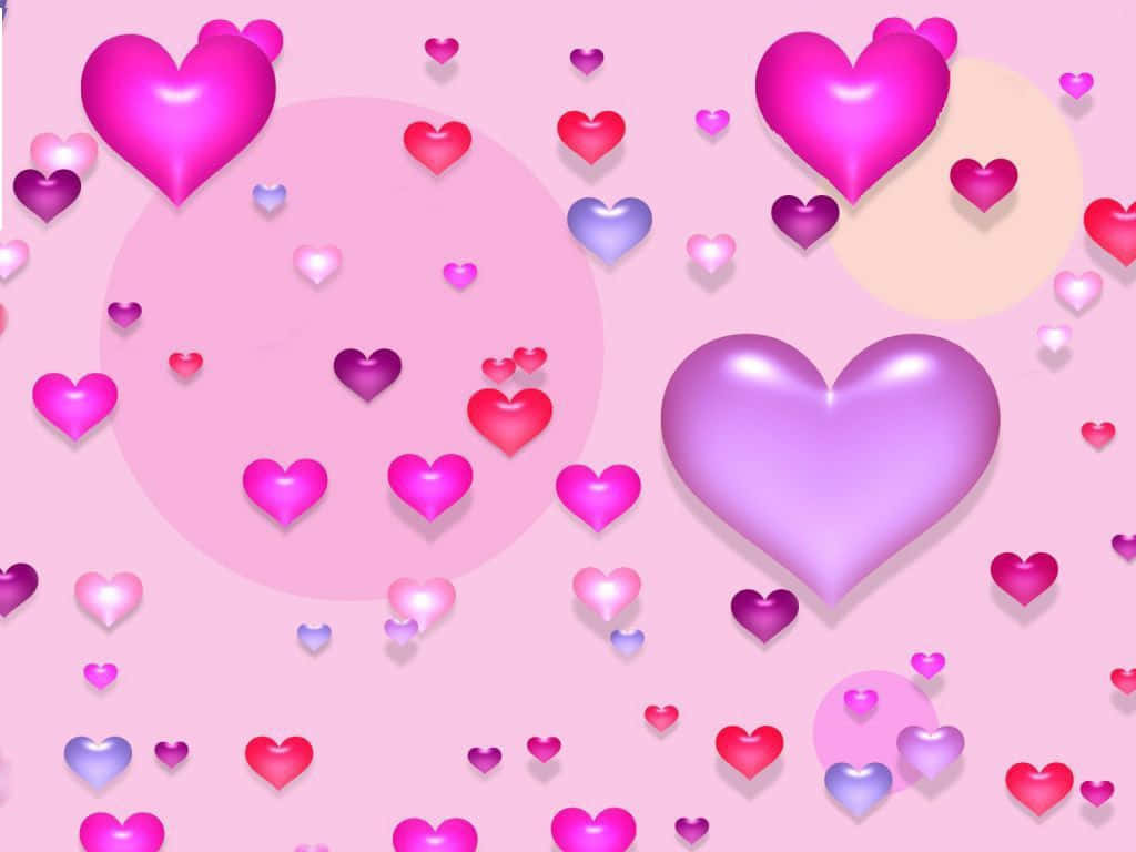 Cute Valentine, vibrant pink background, glossy hearts, SD Desktop Wallpaper