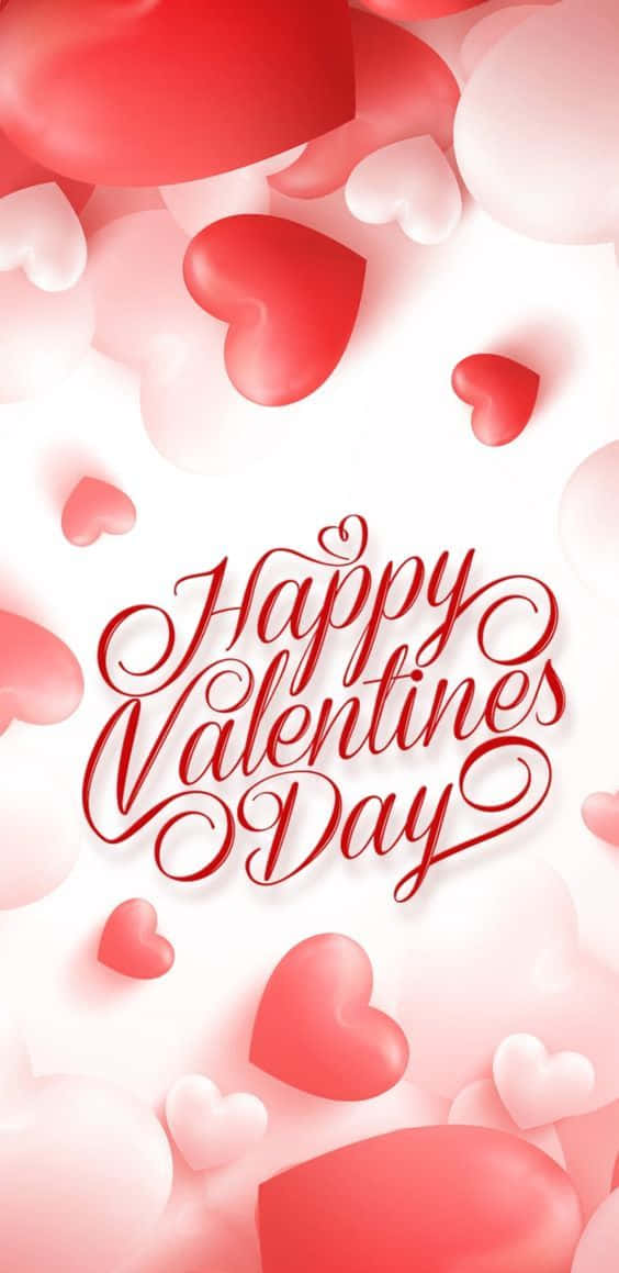 Red and white hearts, elegant cursive text, Happy Valentines Day, SD Phone Wallpaper